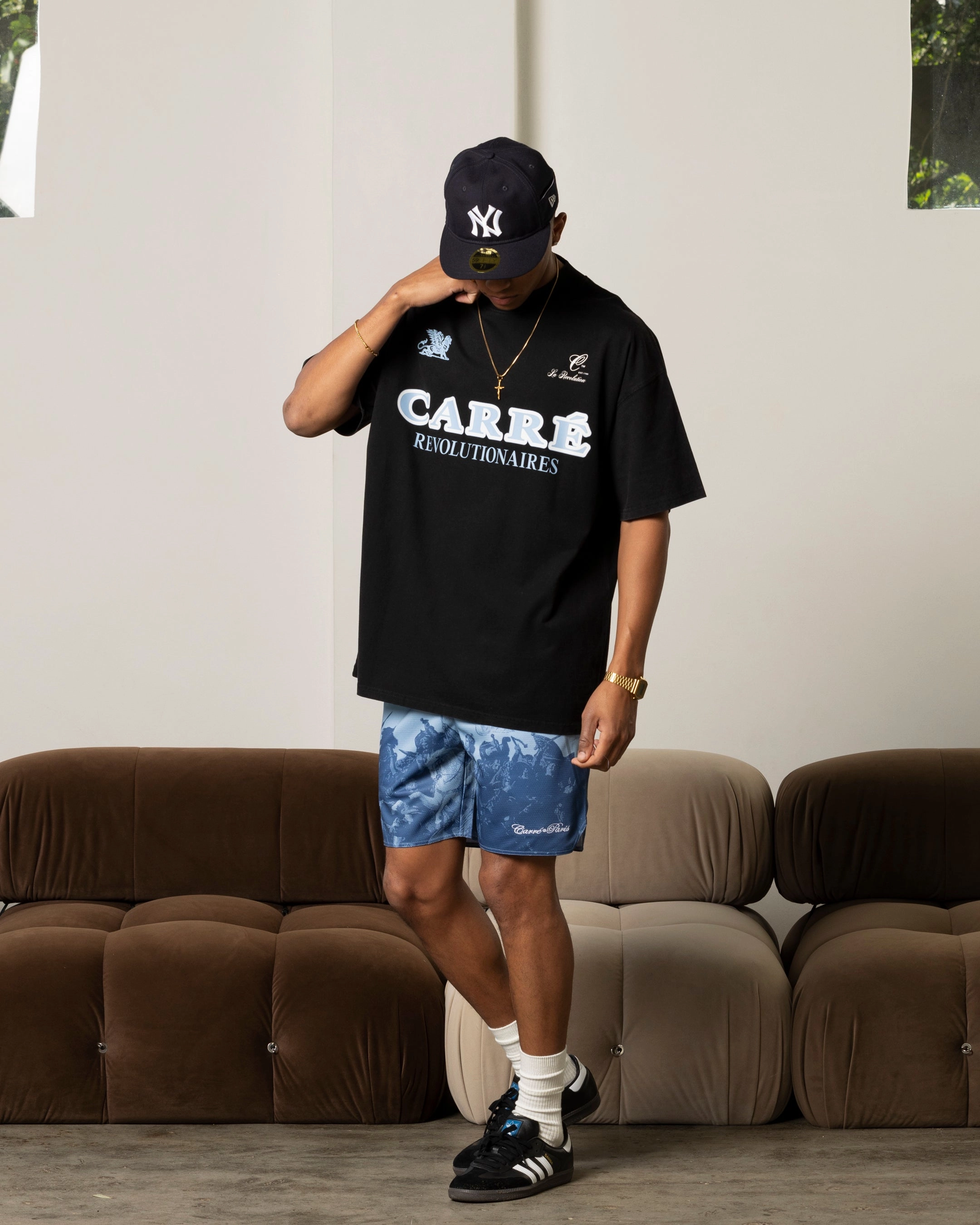 Trendy Comfort Fit Carre Formula Oversized T-Shirt Washed Black