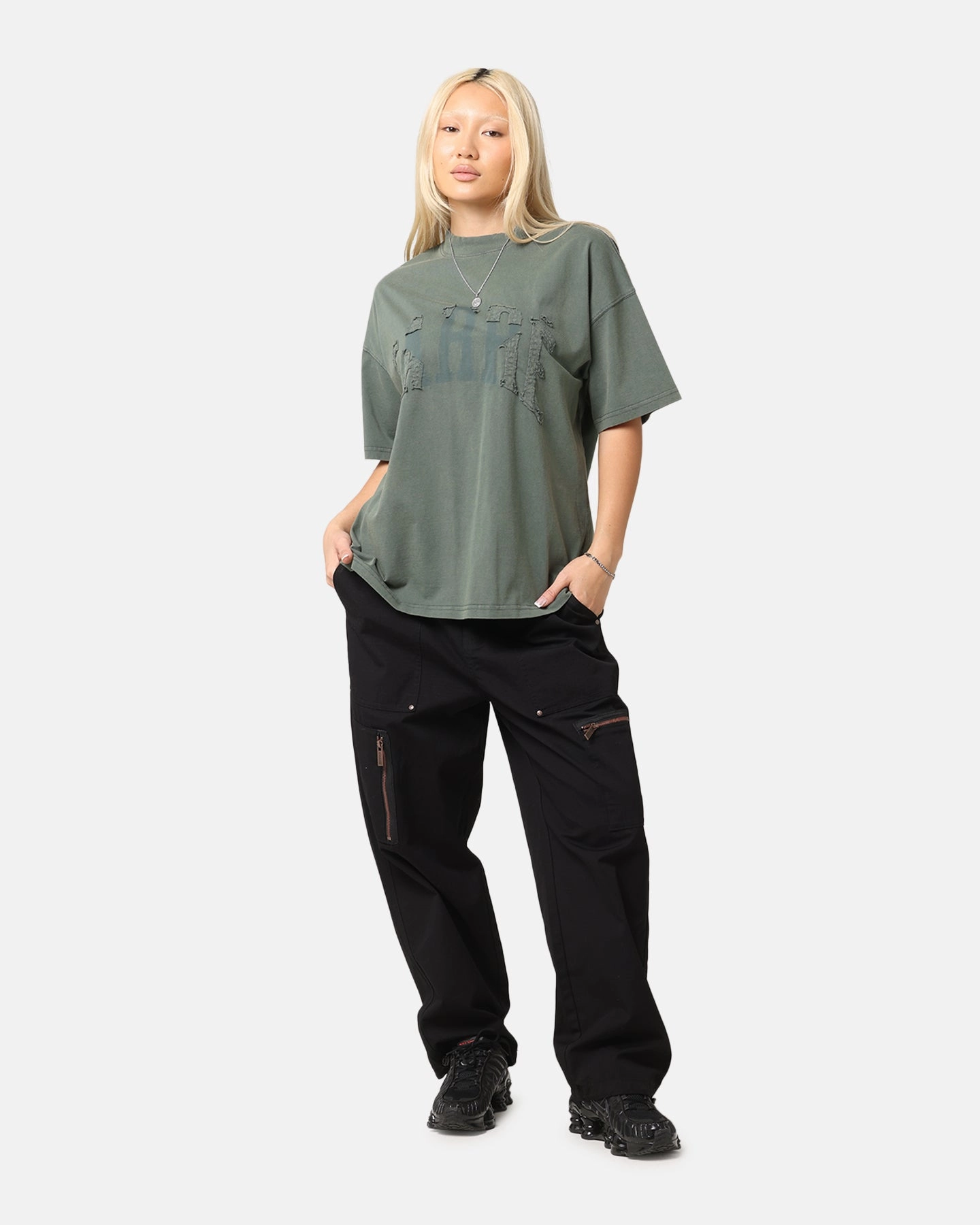 Comfy Pieces Carre Con-Star Oversized T-Shirt Rinsed Moss Green