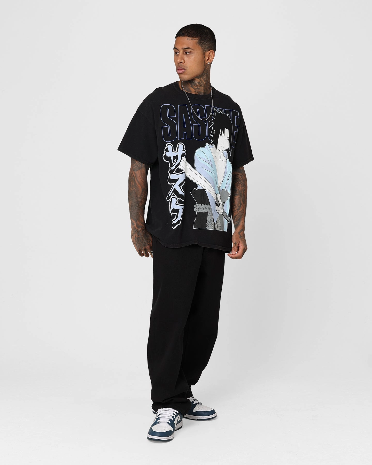 easygoing look Goat Crew X Naruto Sasuke Vintage T-Shirt Black Wash