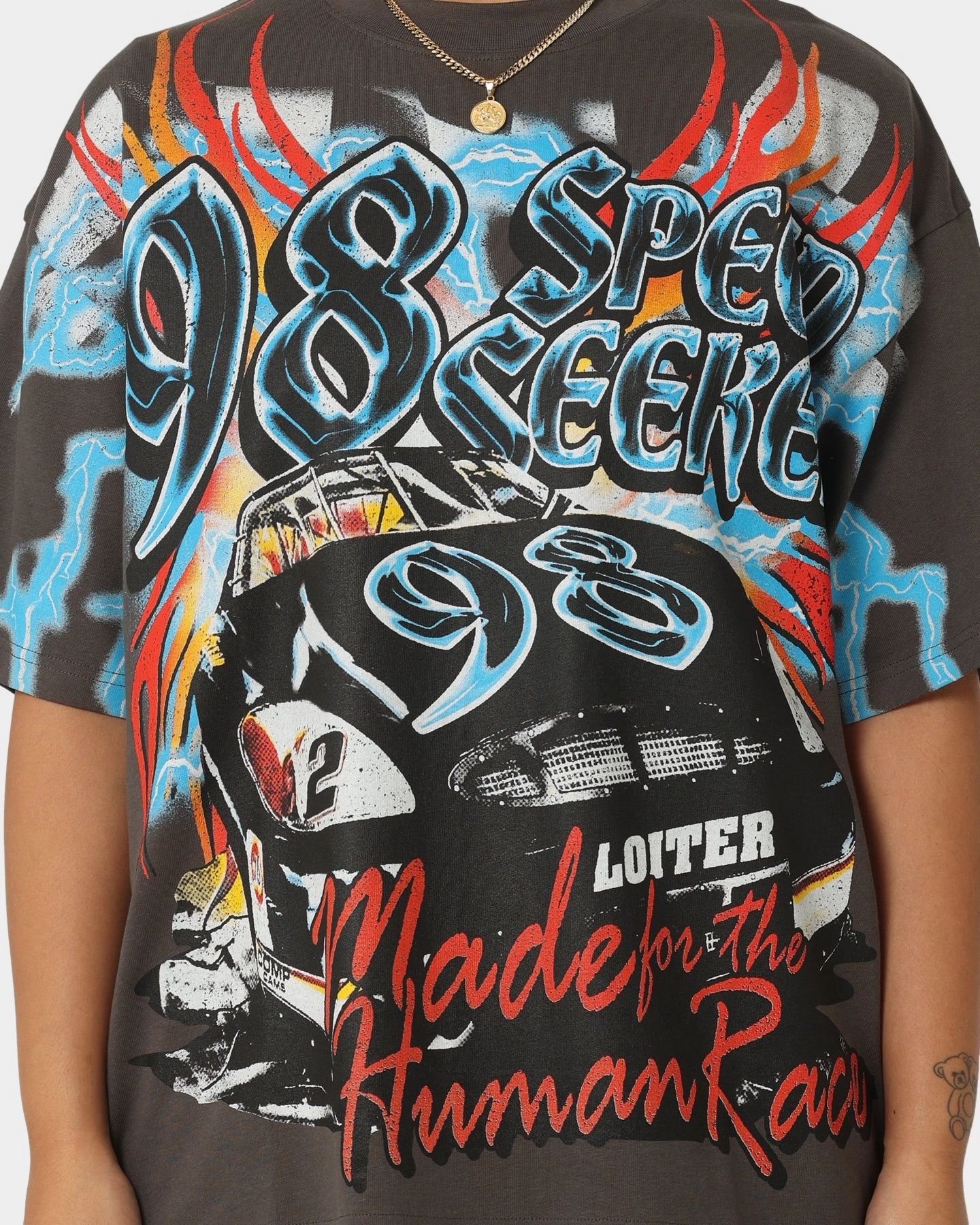 High-Quality Cotton Loiter Speed Seeker Vintage T-Shirt Charcoal