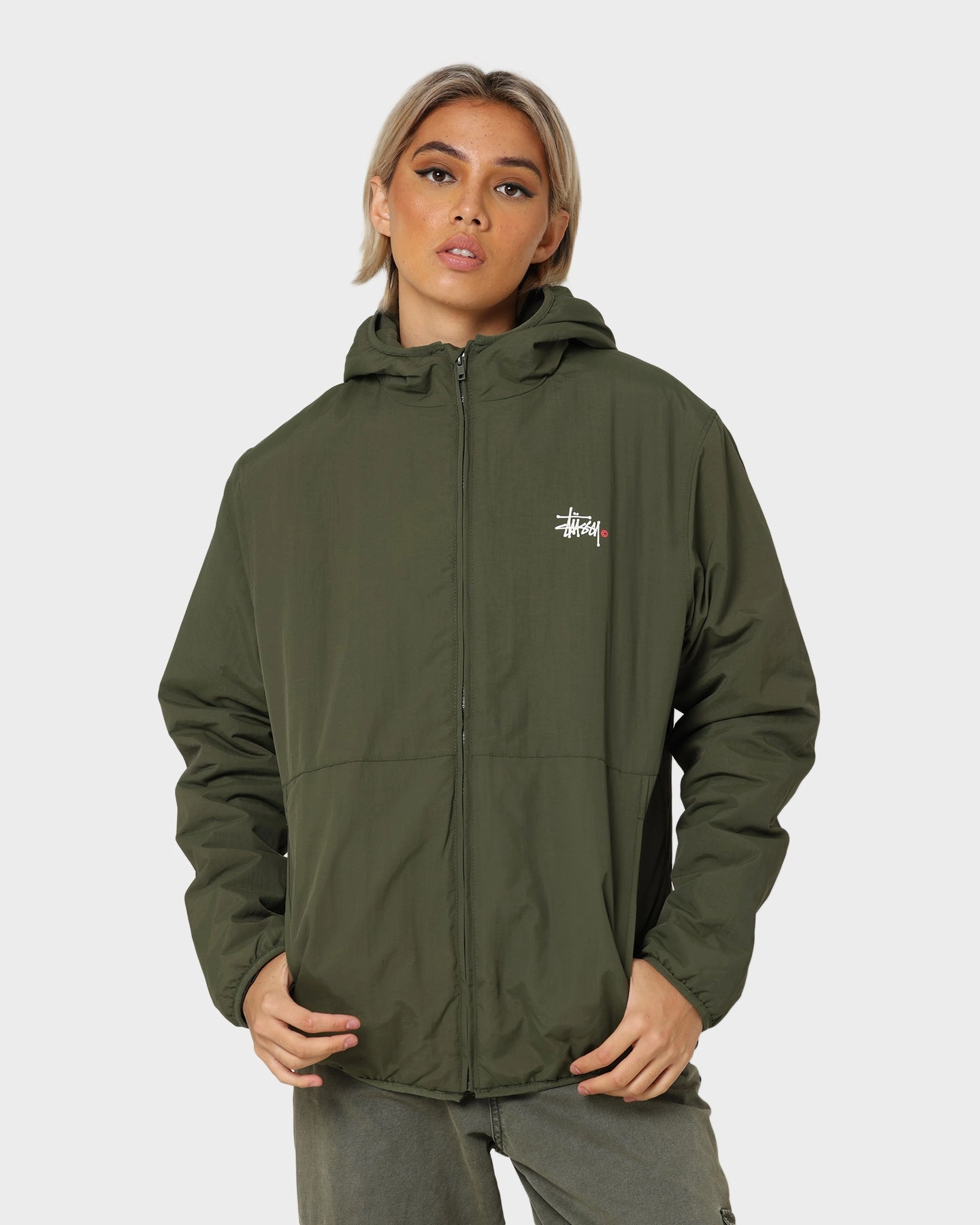 Stussy Graffiti Nylon Hooded Jacket Flight Green Stretchable Material
