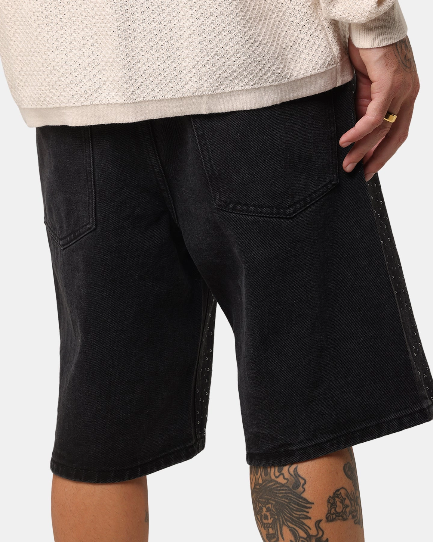 XXIII Diamond Buckle Back Jorts Black Bold Patterns Chill Look