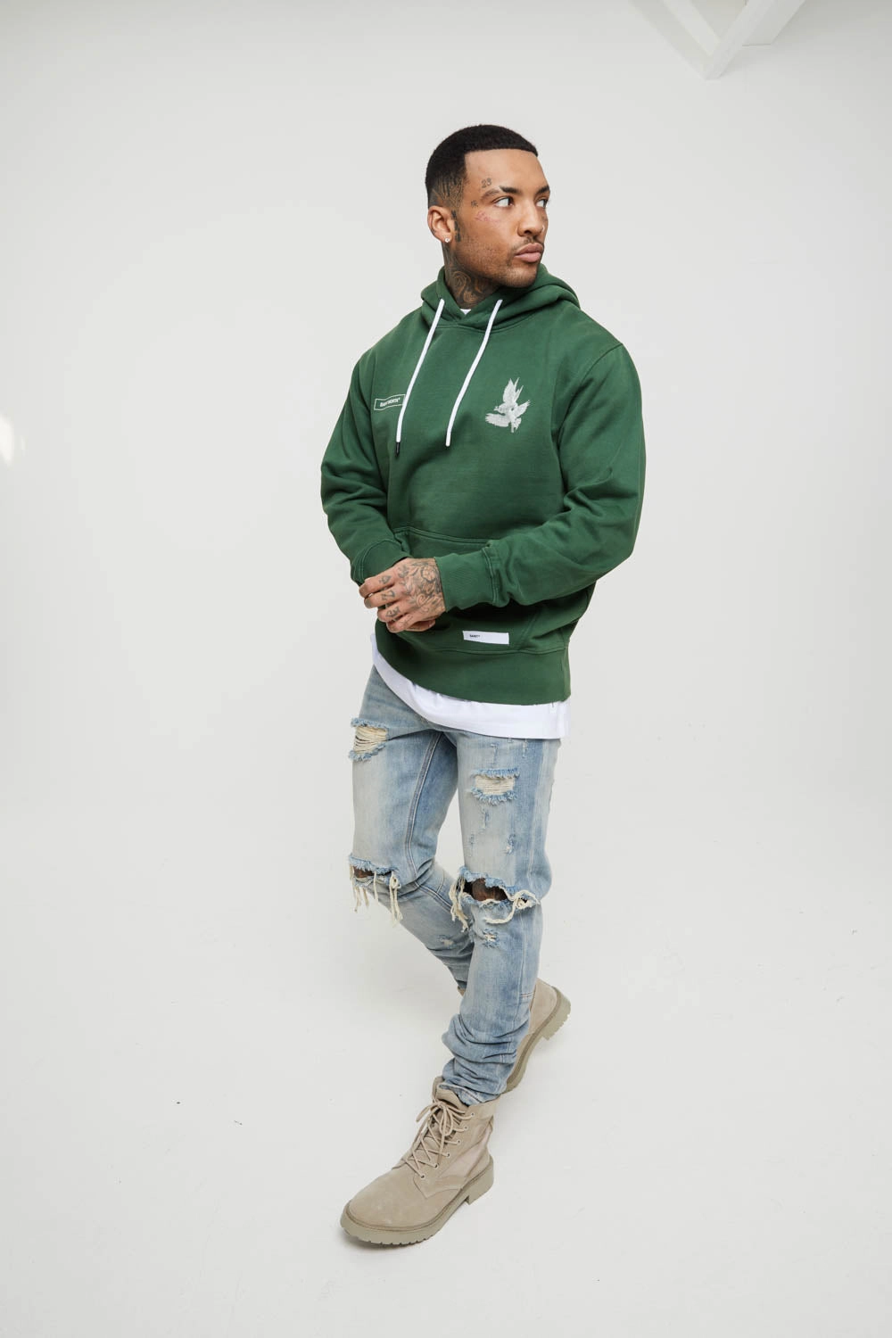 quilted Saint Morta Doves Vintage Hoodie Aged Forest