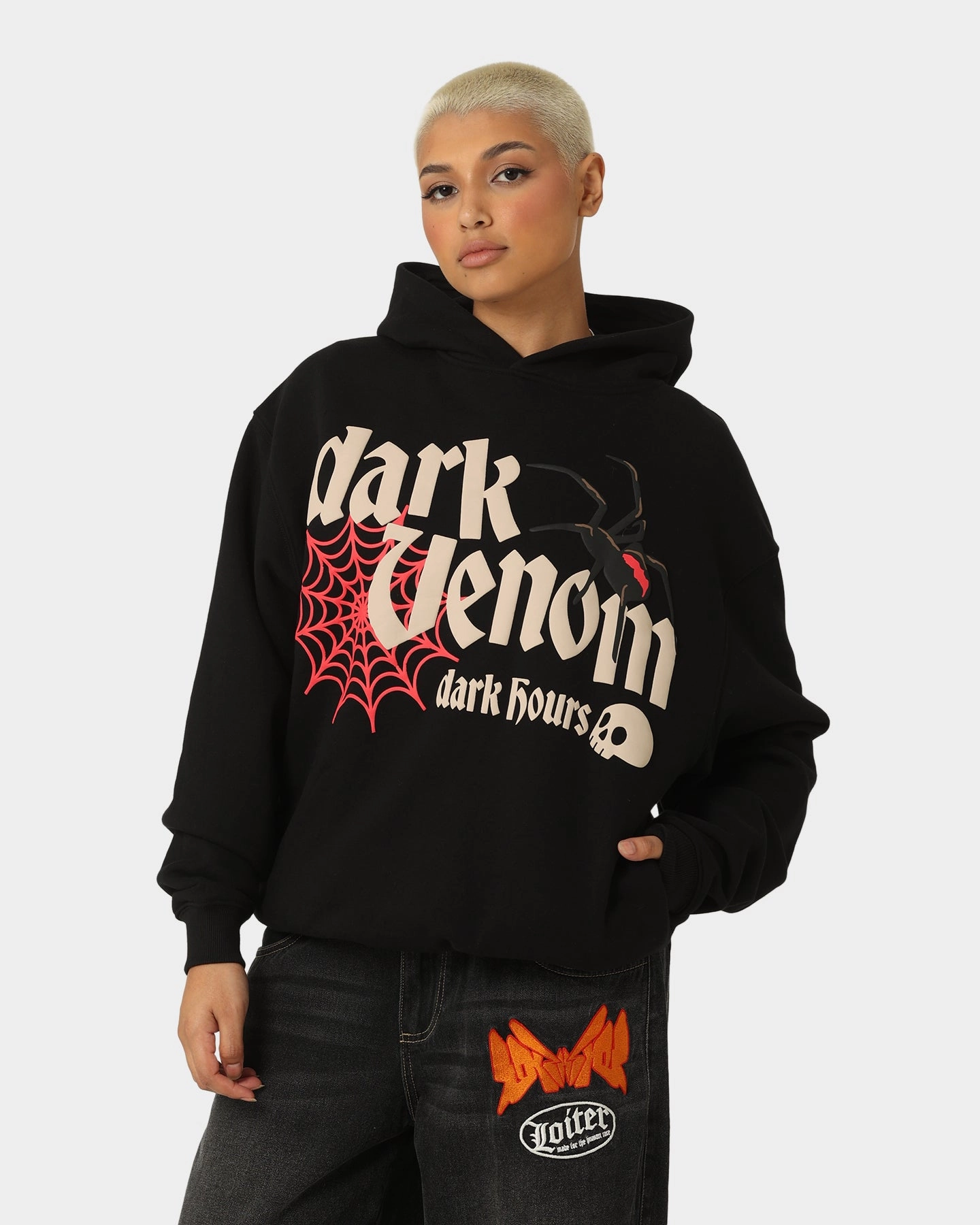 Sporty Shield Strategy Loiter Dark Hours Hoodie Off Black
