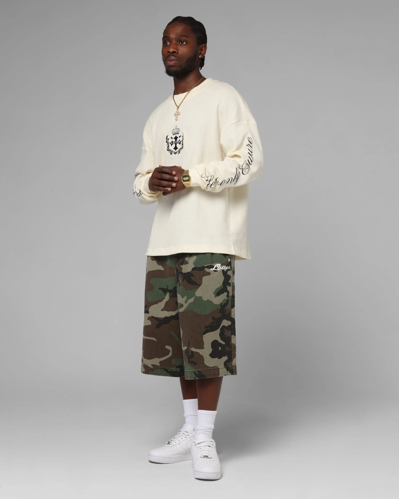 Loiter 3 Quarter Shorts Woodland Camo Eco Friendly Material