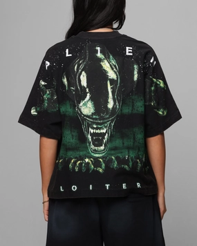 Easy Layering Casual Essential Wear Loiter Alien Boxy T-Shirt Washed Black