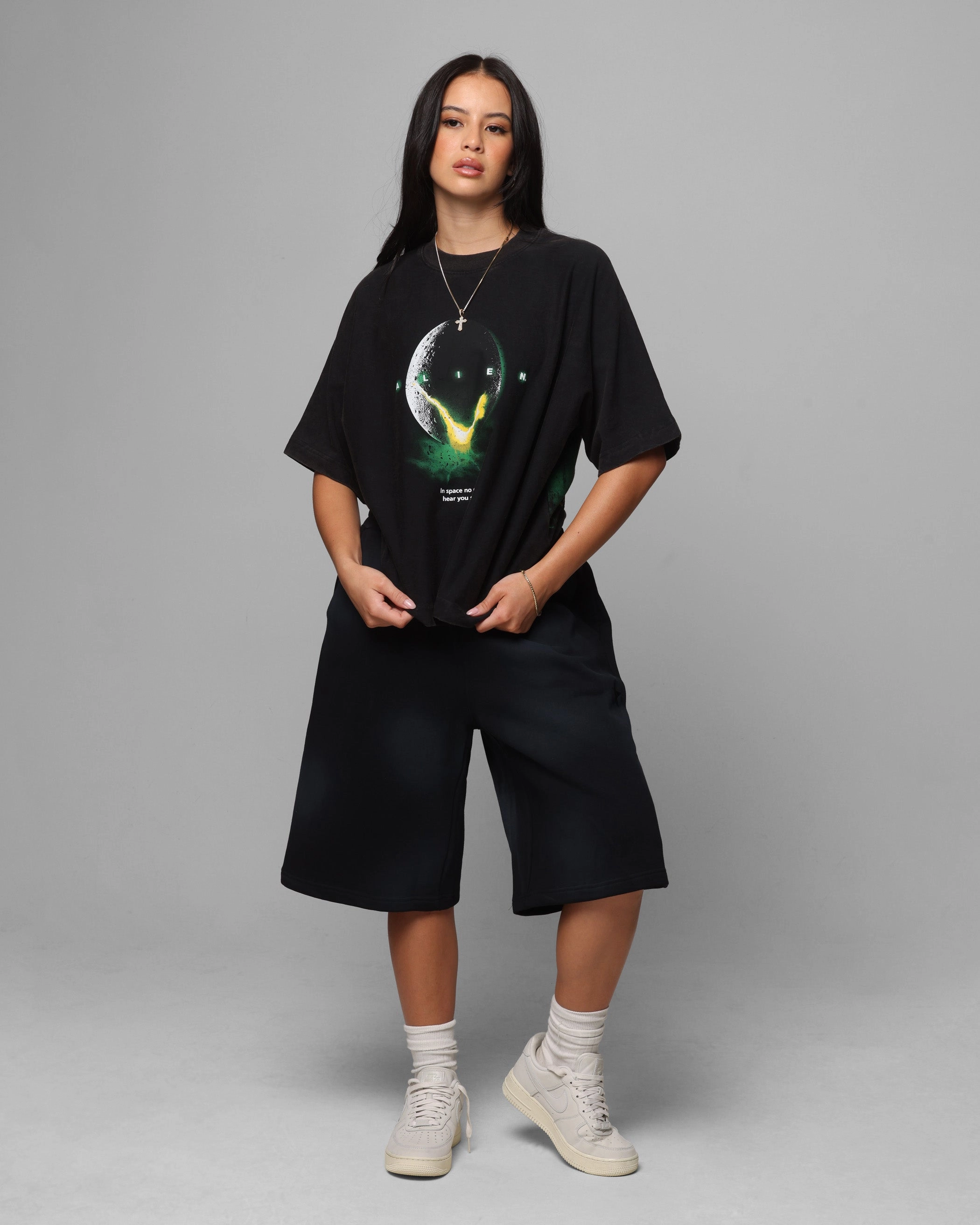 Loiter Alien Boxy T-Shirt Washed Black Chic and Cozy Wear