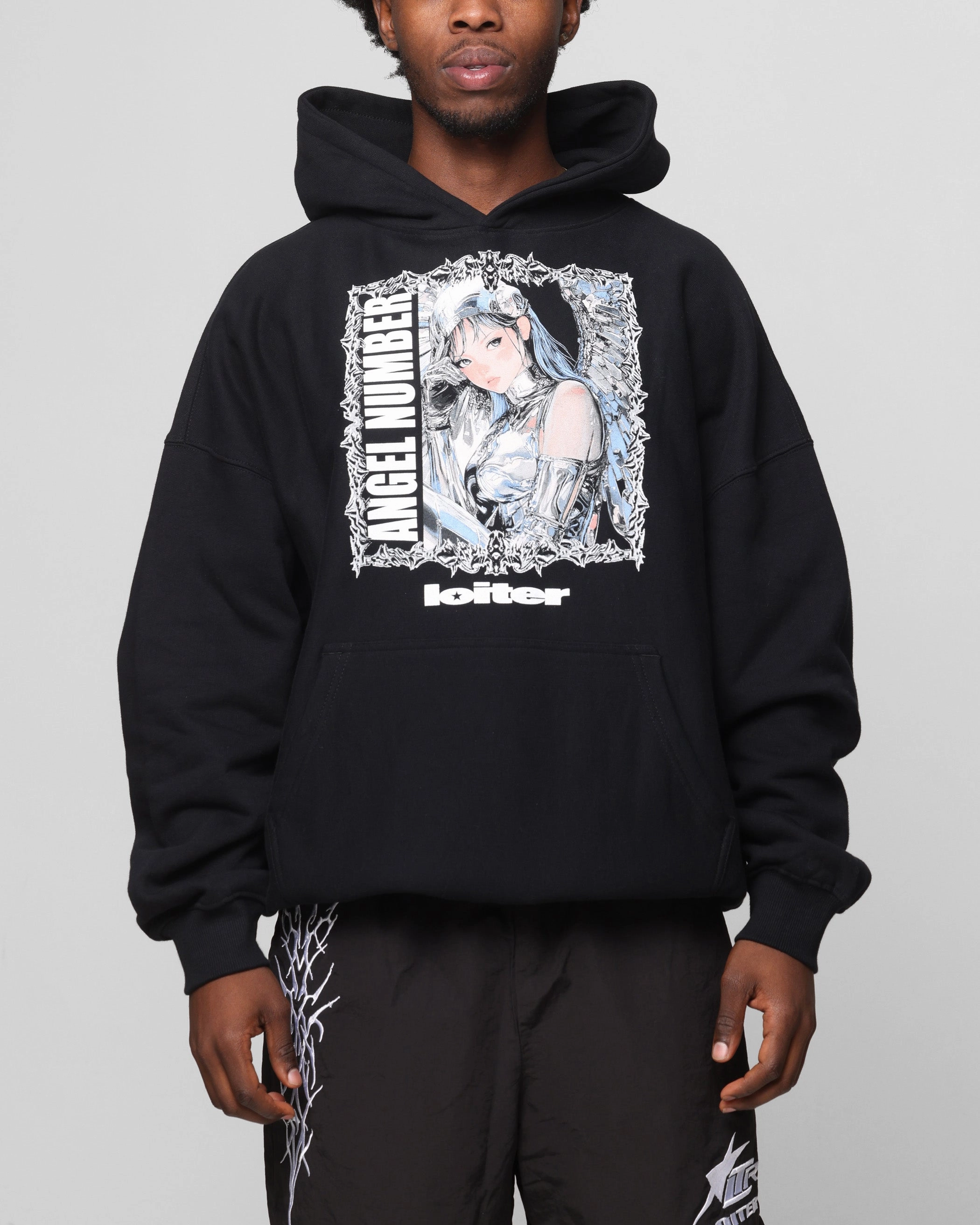 product development Loiter Angel Number Hoodie Black