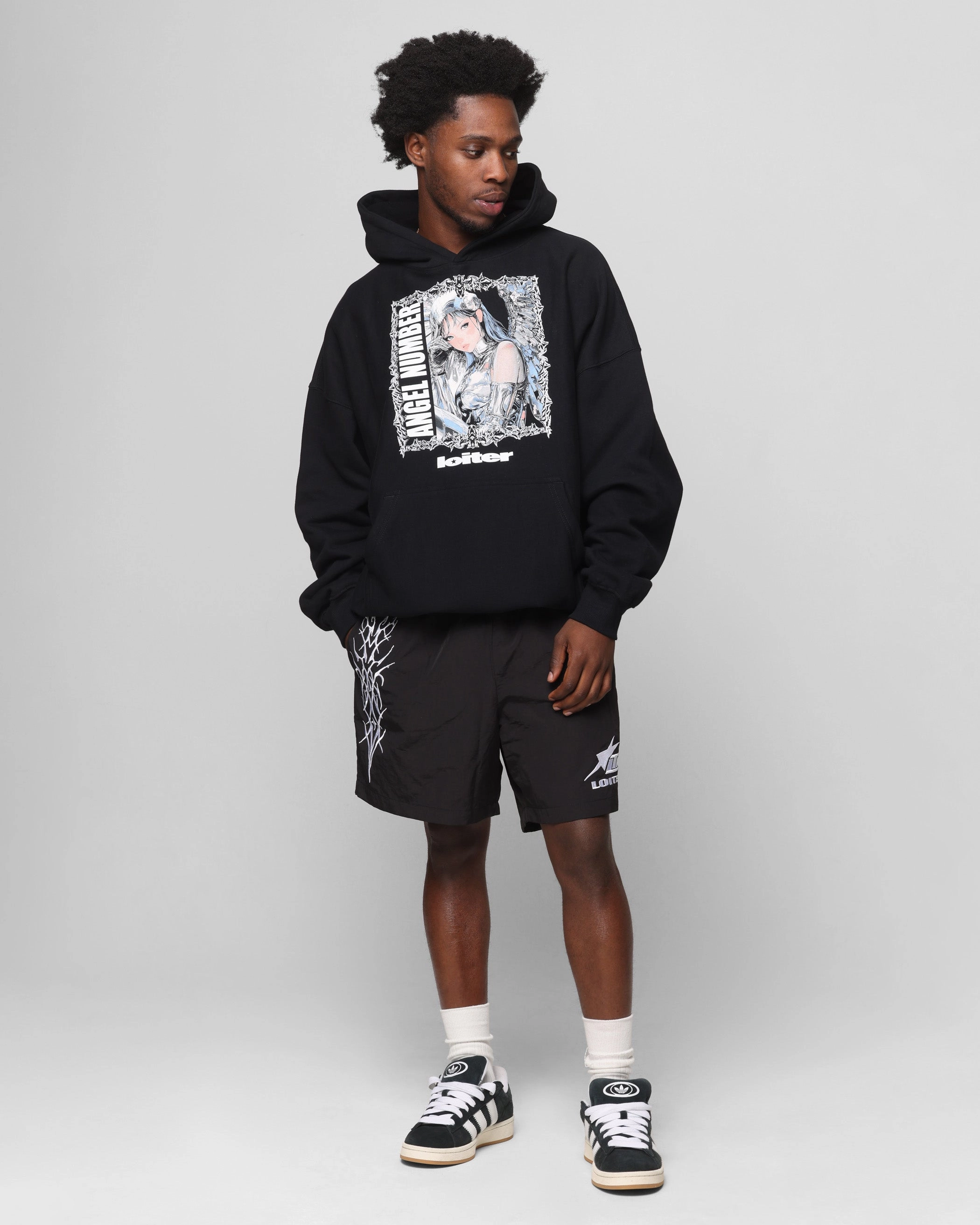 Loiter Angel Number Hoodie Black Construction - ready