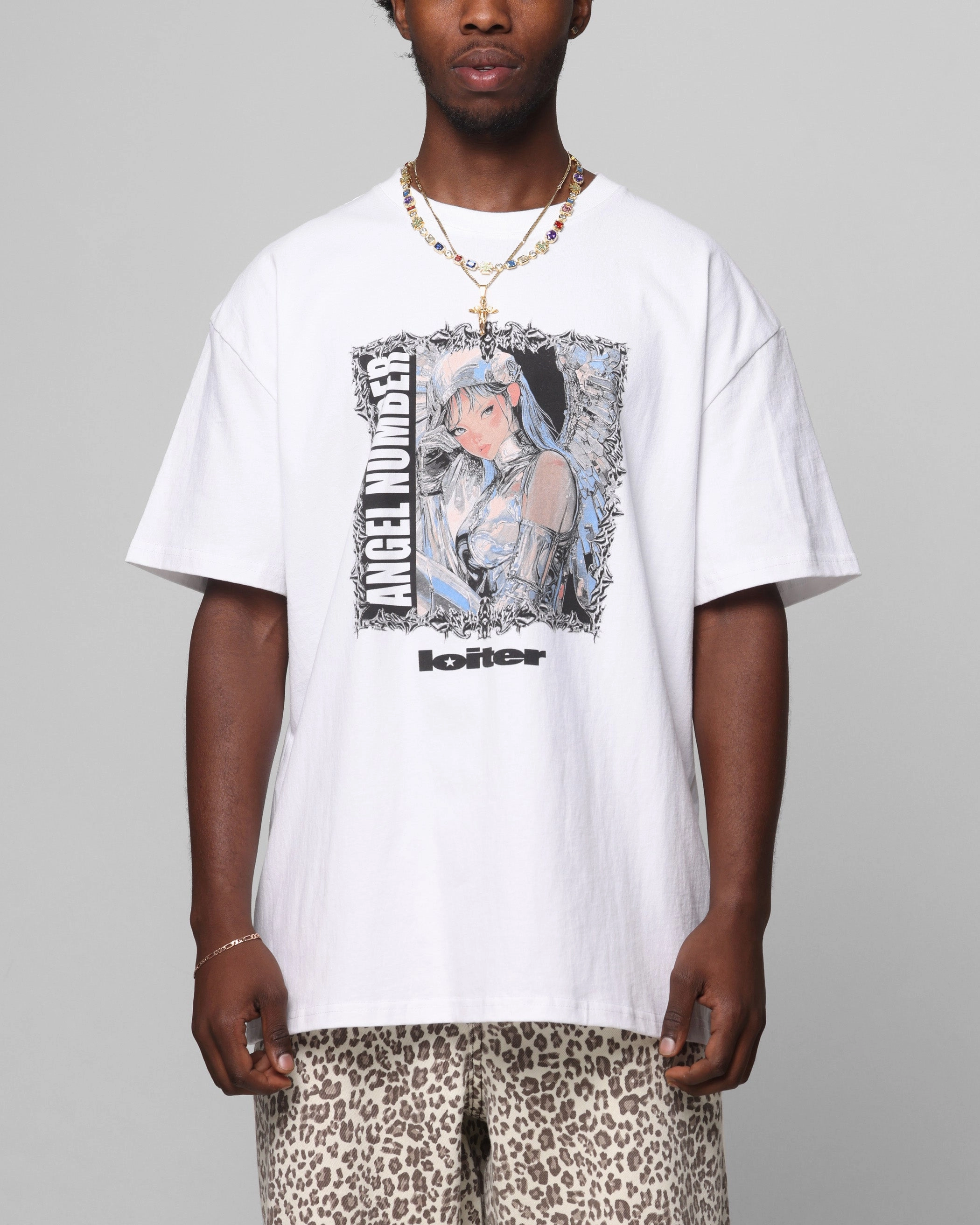 Flexible Collar Premium Comfort Loiter Angel Number T-Shirt White