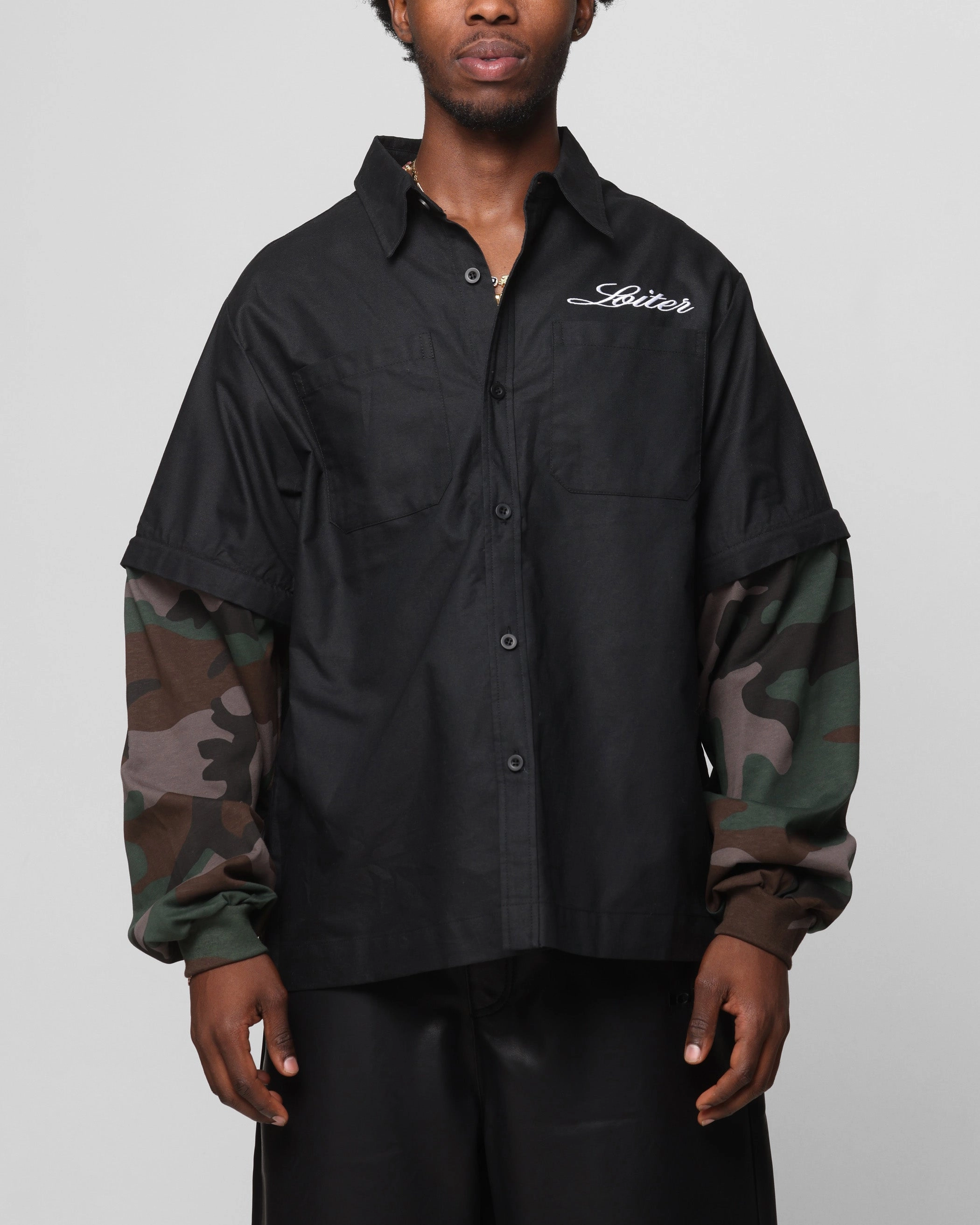 Loiter Art Studio Work Shirt Black/Camo Cooling Mesh Lining Easy Care