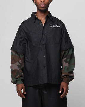 Loiter Art Studio Work Shirt Black/Camo Cooling Mesh Lining Easy Care