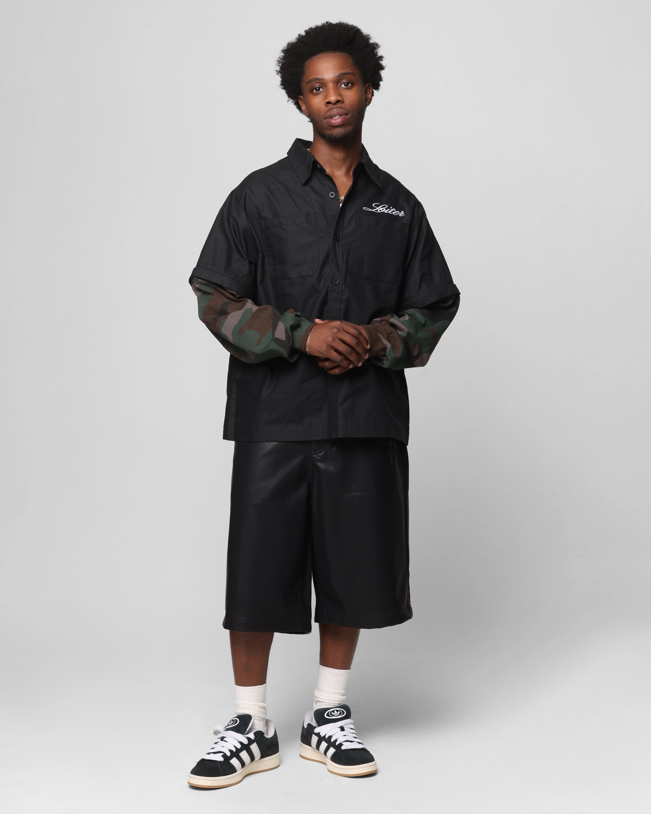 elegant design Earthy Hue Loiter Art Studio Work Shirt Black/Camo