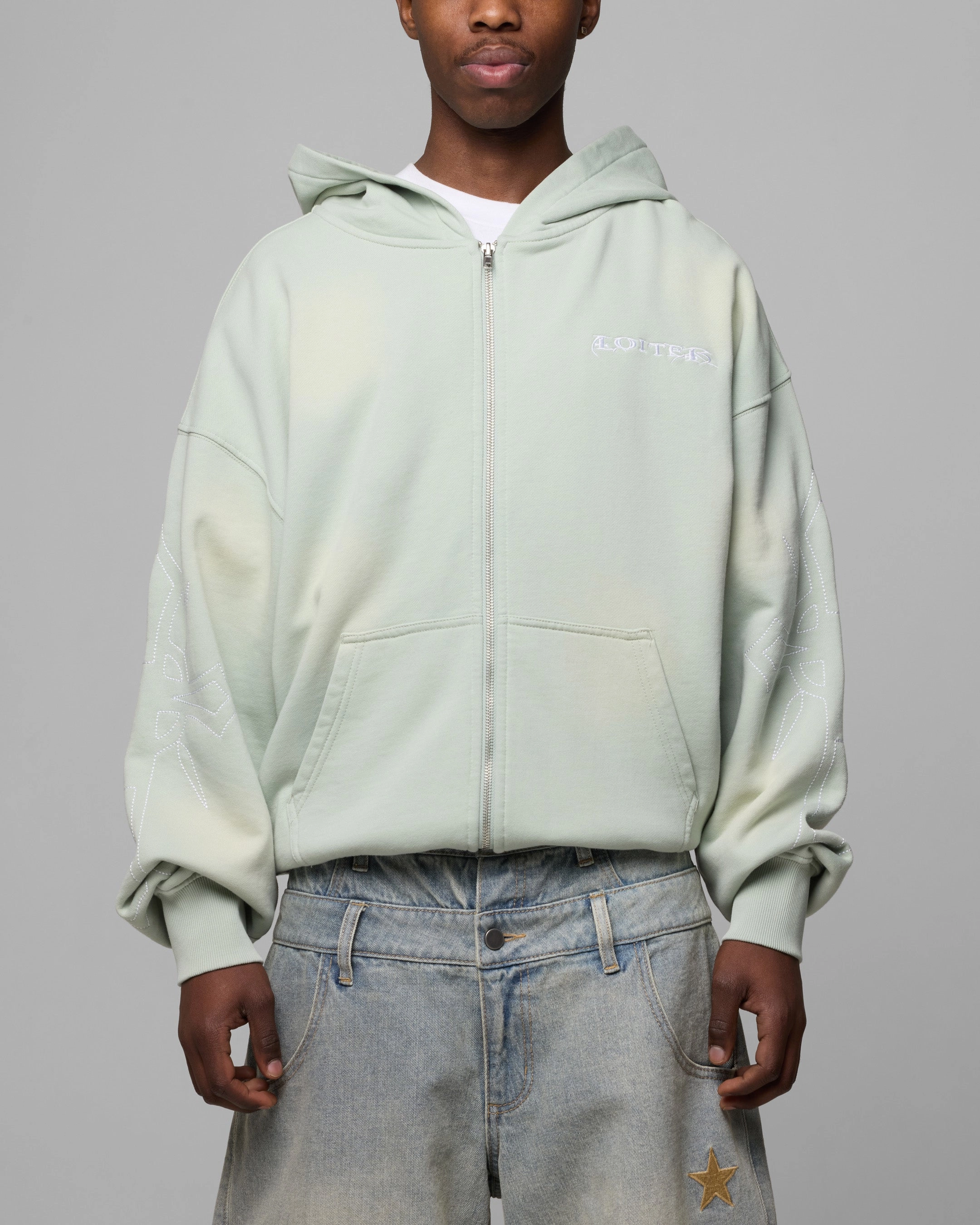 Loiter Atmosphere Full Zip Hoodie Washed Green University Receipt