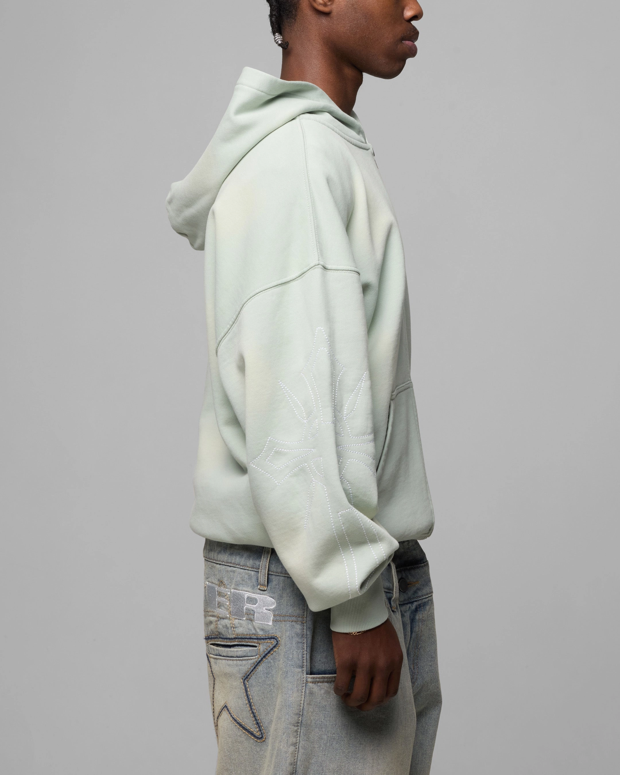 gym - goers Casual Outdoor Wear Loiter Atmosphere Full Zip Hoodie Washed Green
