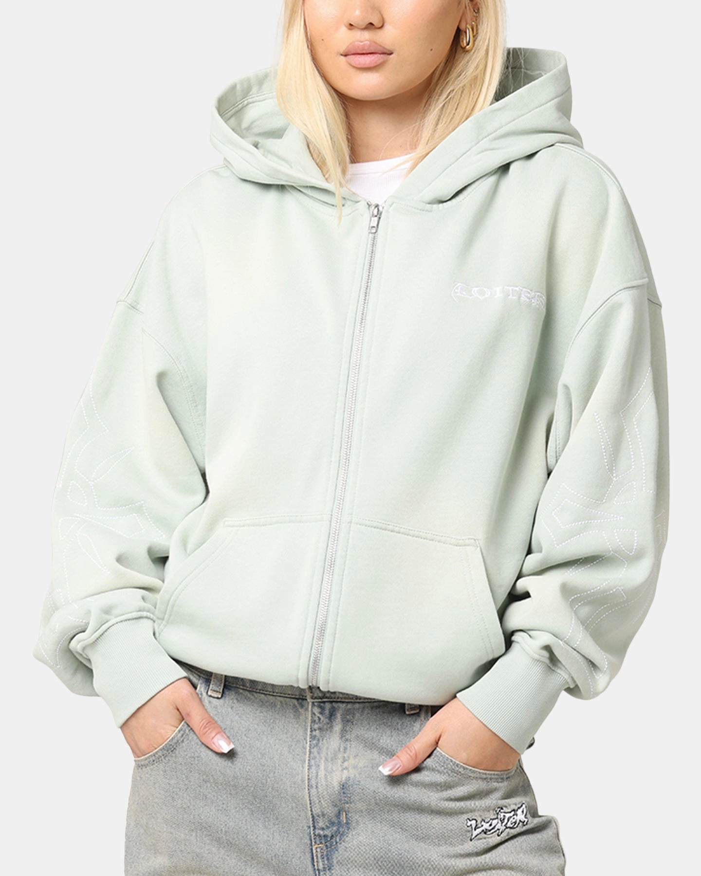Flexible Shell Brown Loiter Atmosphere Full Zip Hoodie Washed Green