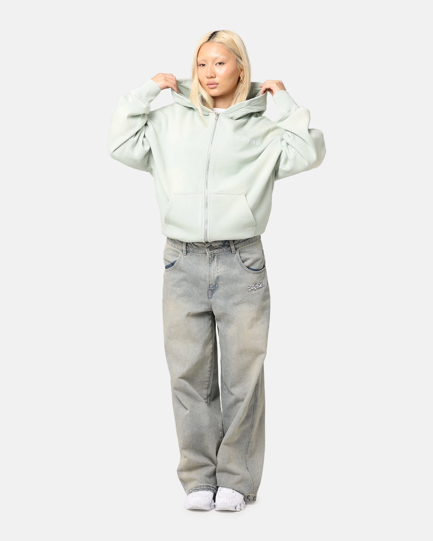Loiter Atmosphere Full Zip Hoodie Washed Green library popular in Asia