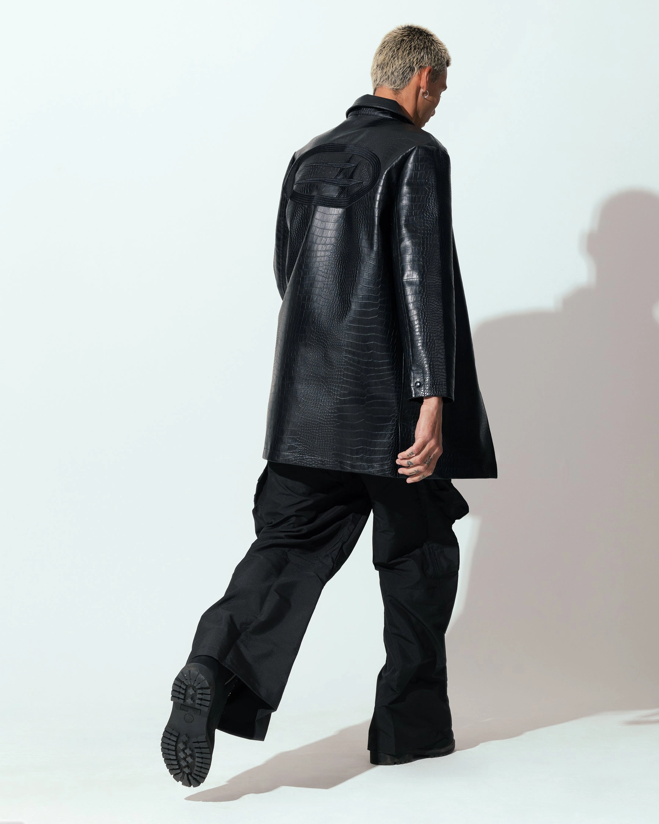Loiter Atmosphere Trench Coat Black Stretch Panels