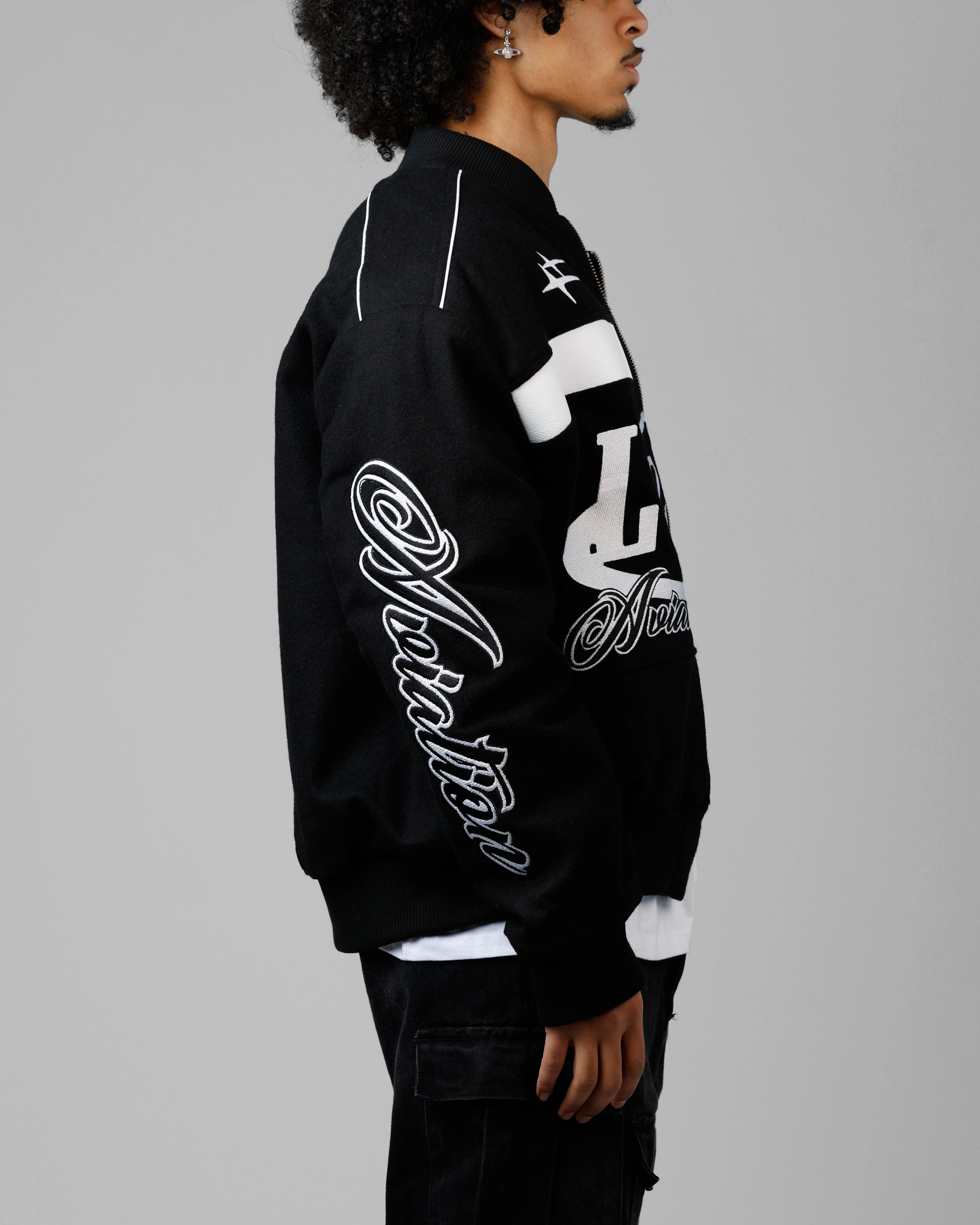 Sport Fit Loiter Aviation Bomber Jacket Black