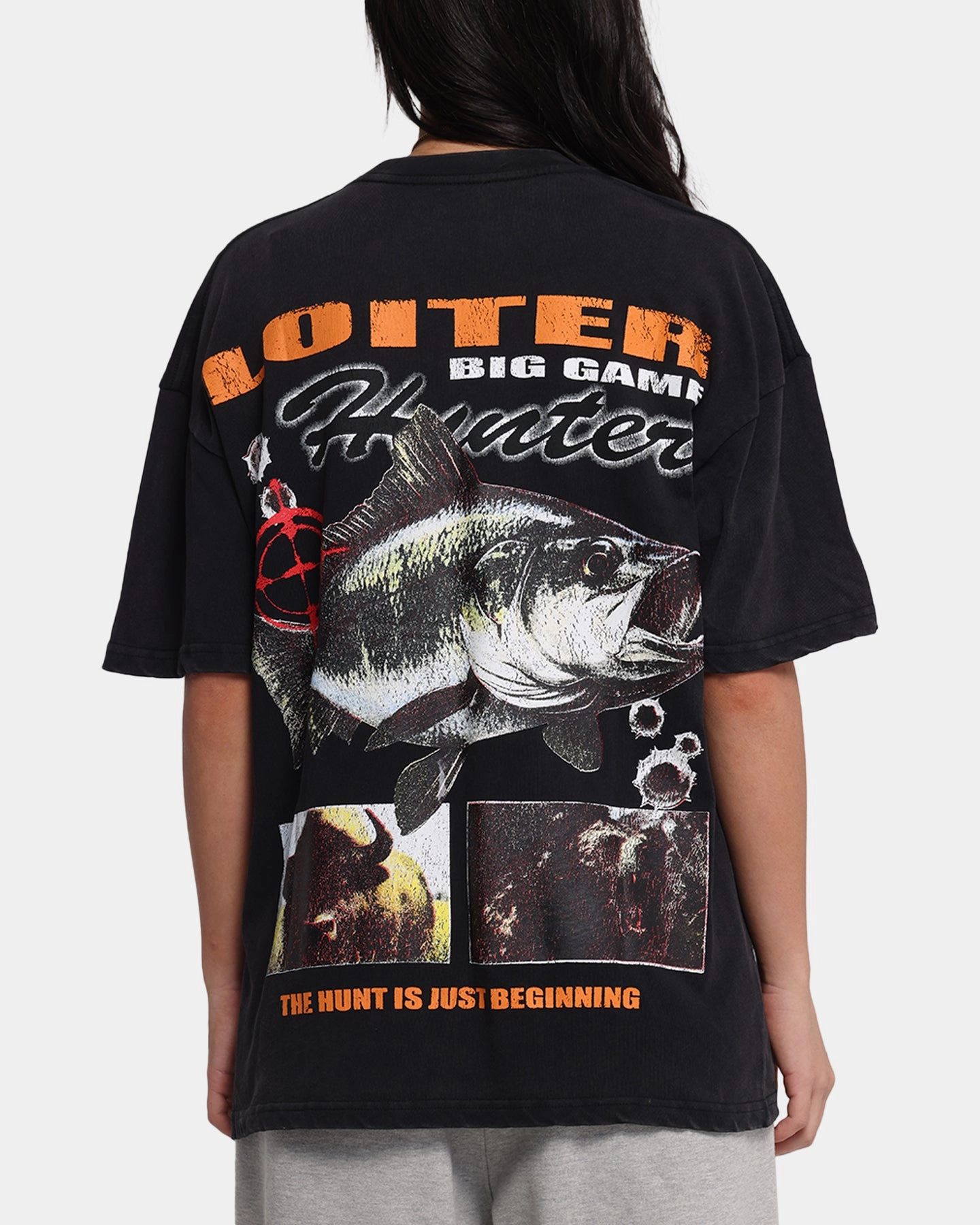 Loiter Big Game T-Shirt Black Acidwash Holiday Casual