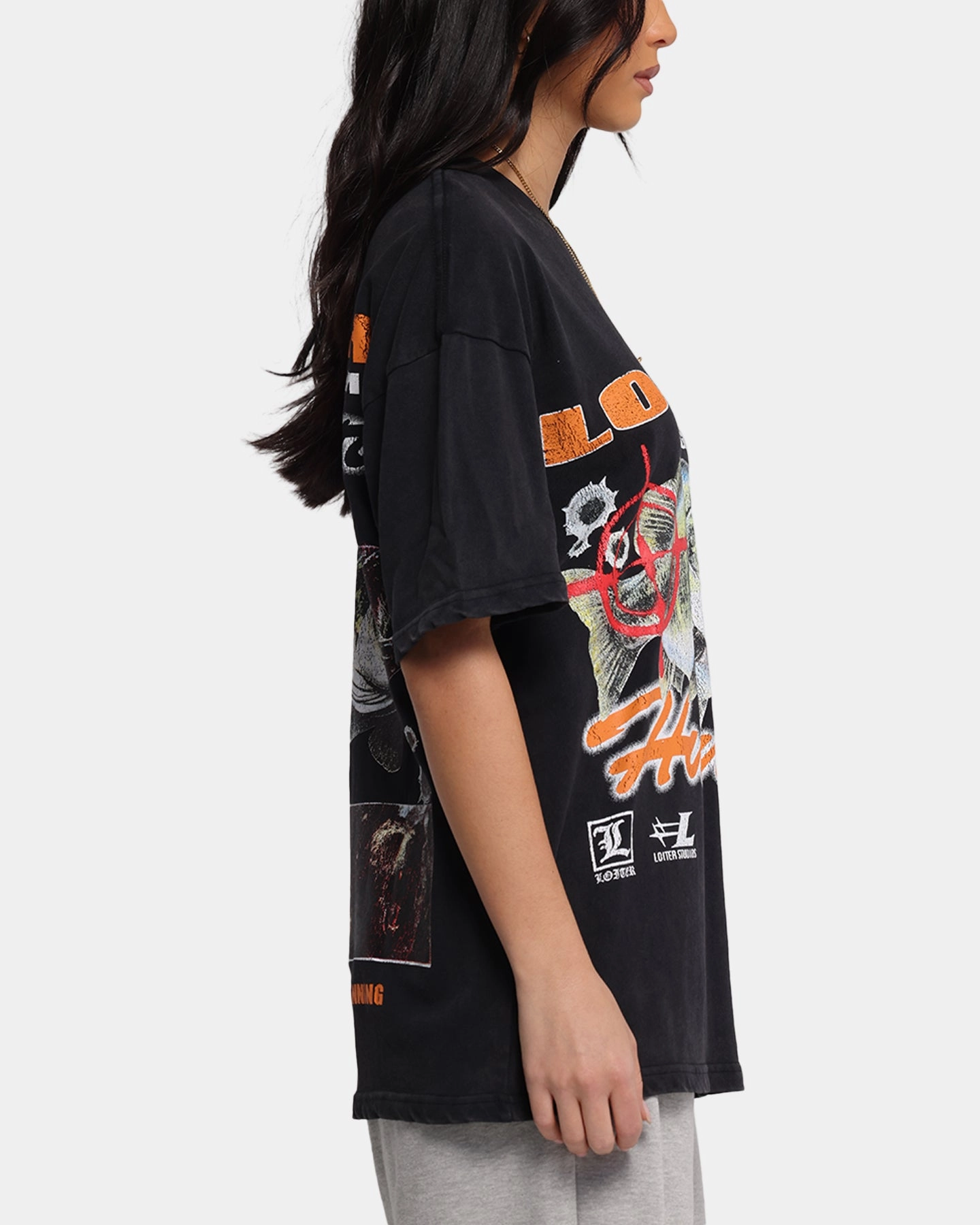 Wrinkle-Free Work efficiency Loiter Big Game T-Shirt Black Acidwash