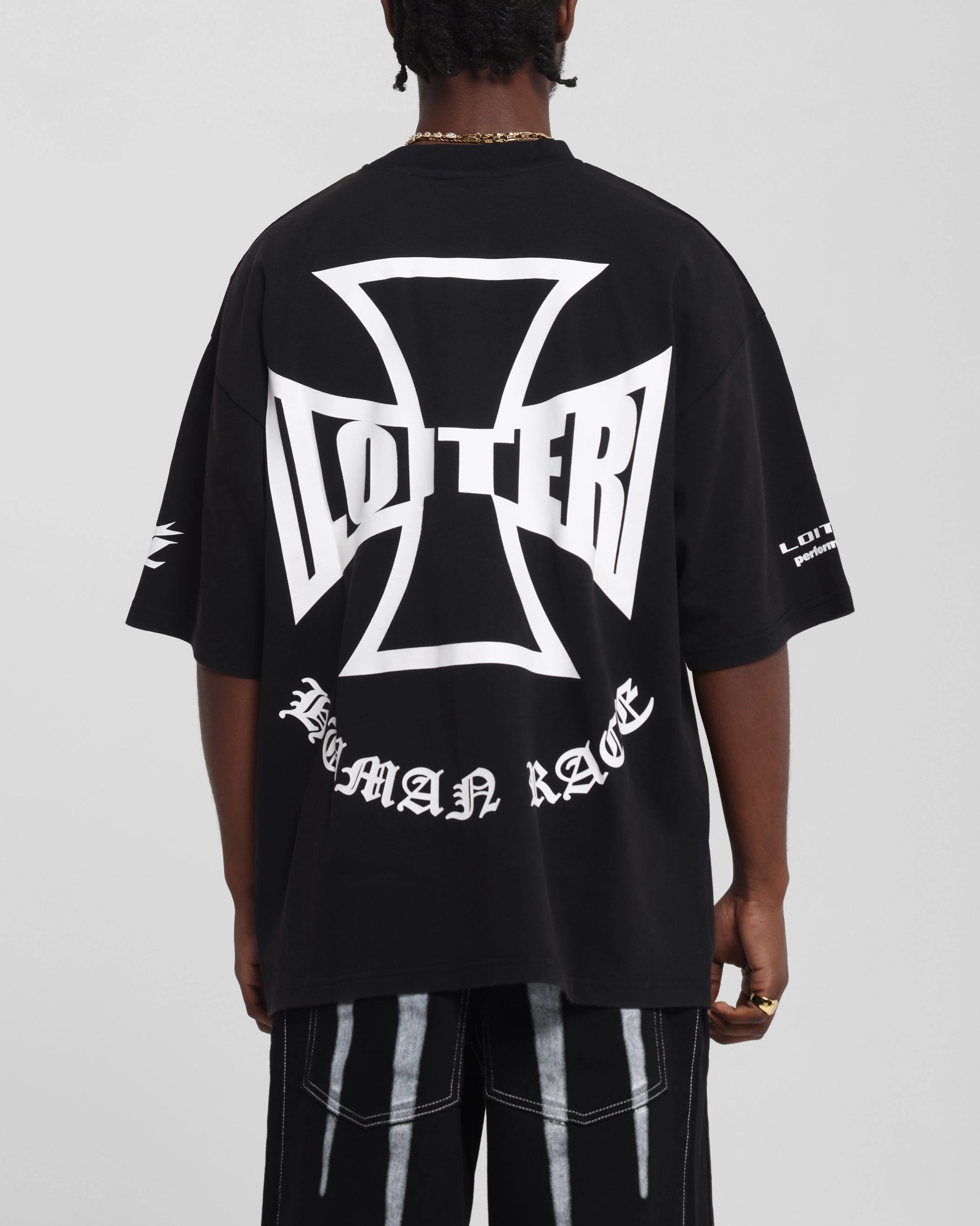 Fashion-Forward Look Layered Neckline Loiter Biker Vintage T-Shirt Vintage Black