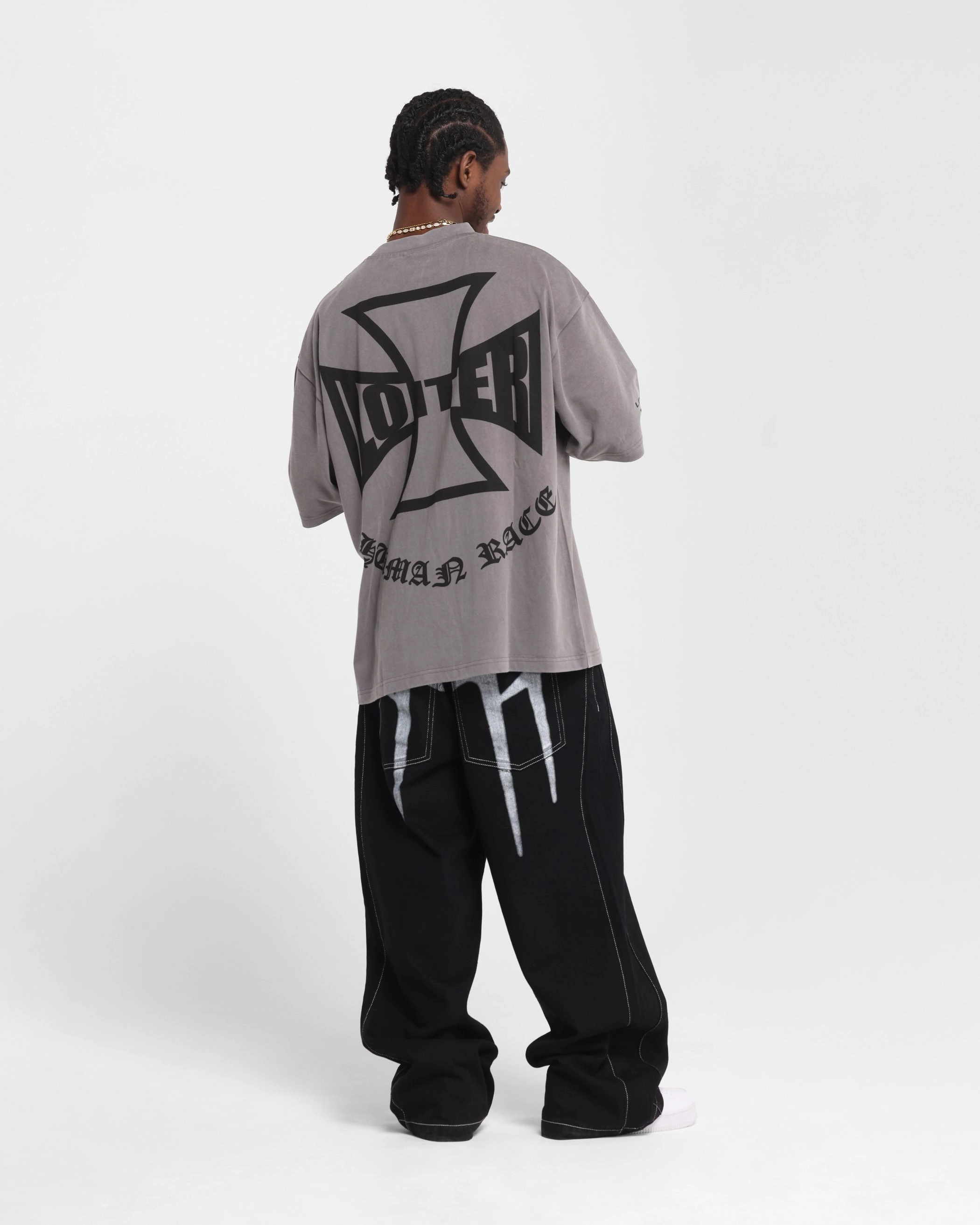Street Trend Breathable Mesh Panels Loiter Biker Vintage T-Shirt Vintage Charcoal