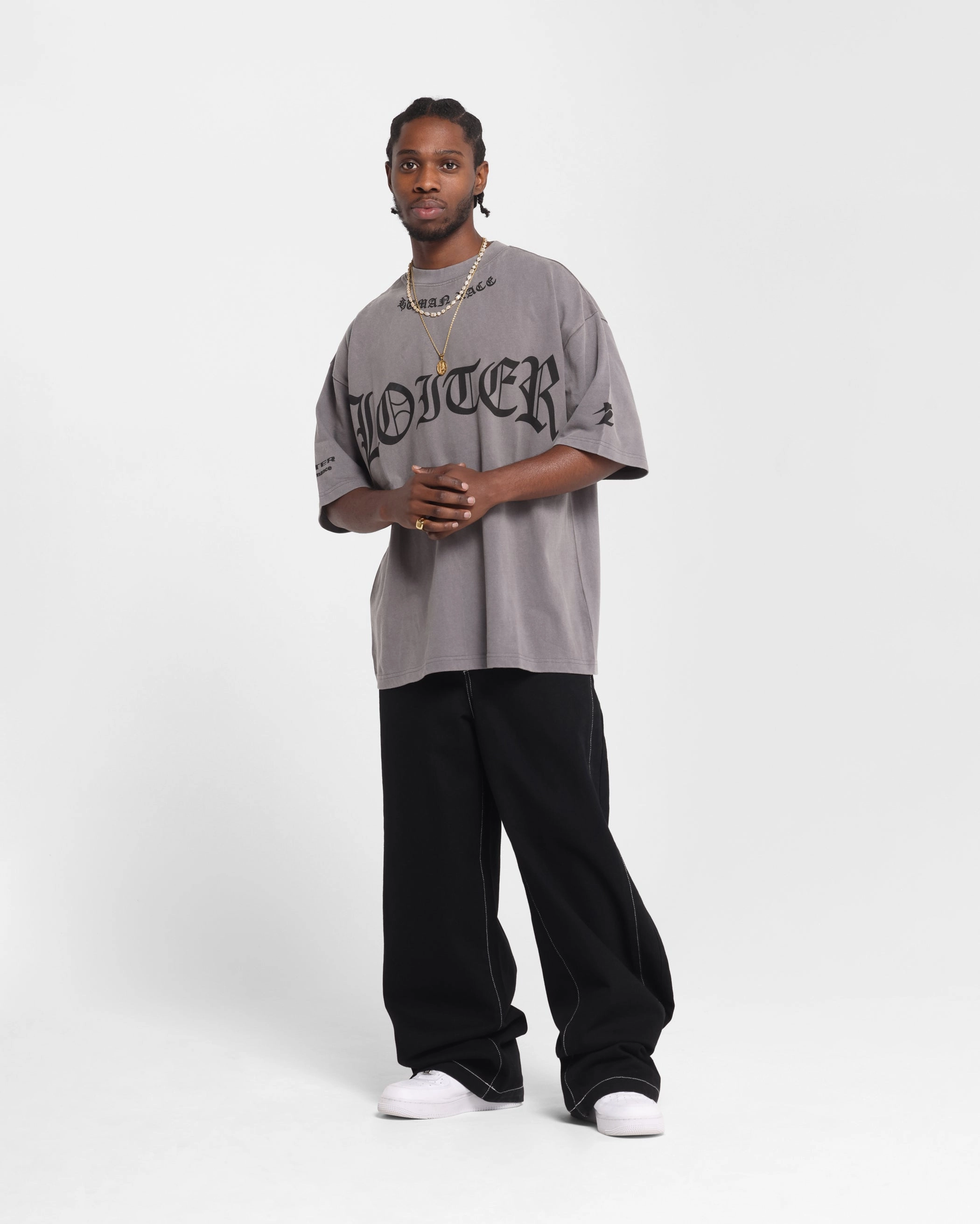 Casual and Soft Loiter Biker Vintage T-Shirt Vintage Charcoal