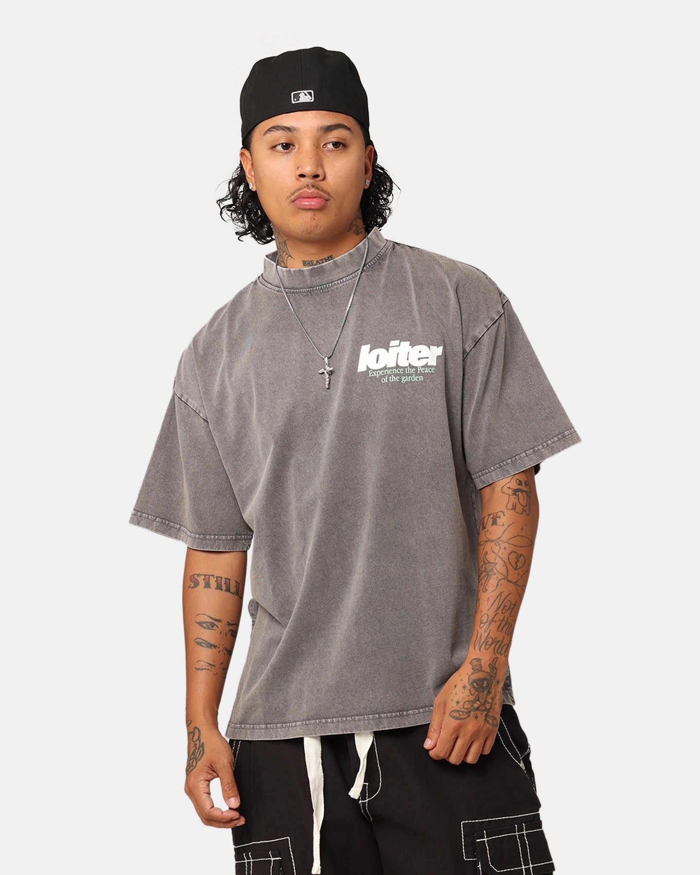 Lightweight Feel Taped Neckline Loiter Bonsai T-Shirt Charcoal