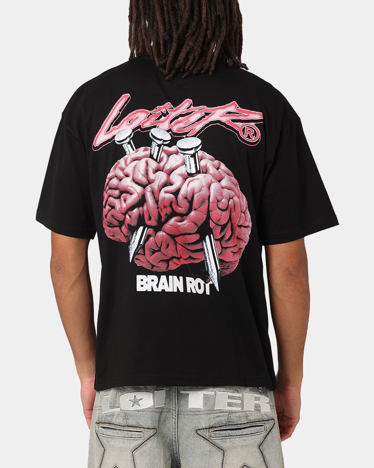Loiter Brain Rot Vintage T-Shirt Black Embroidered