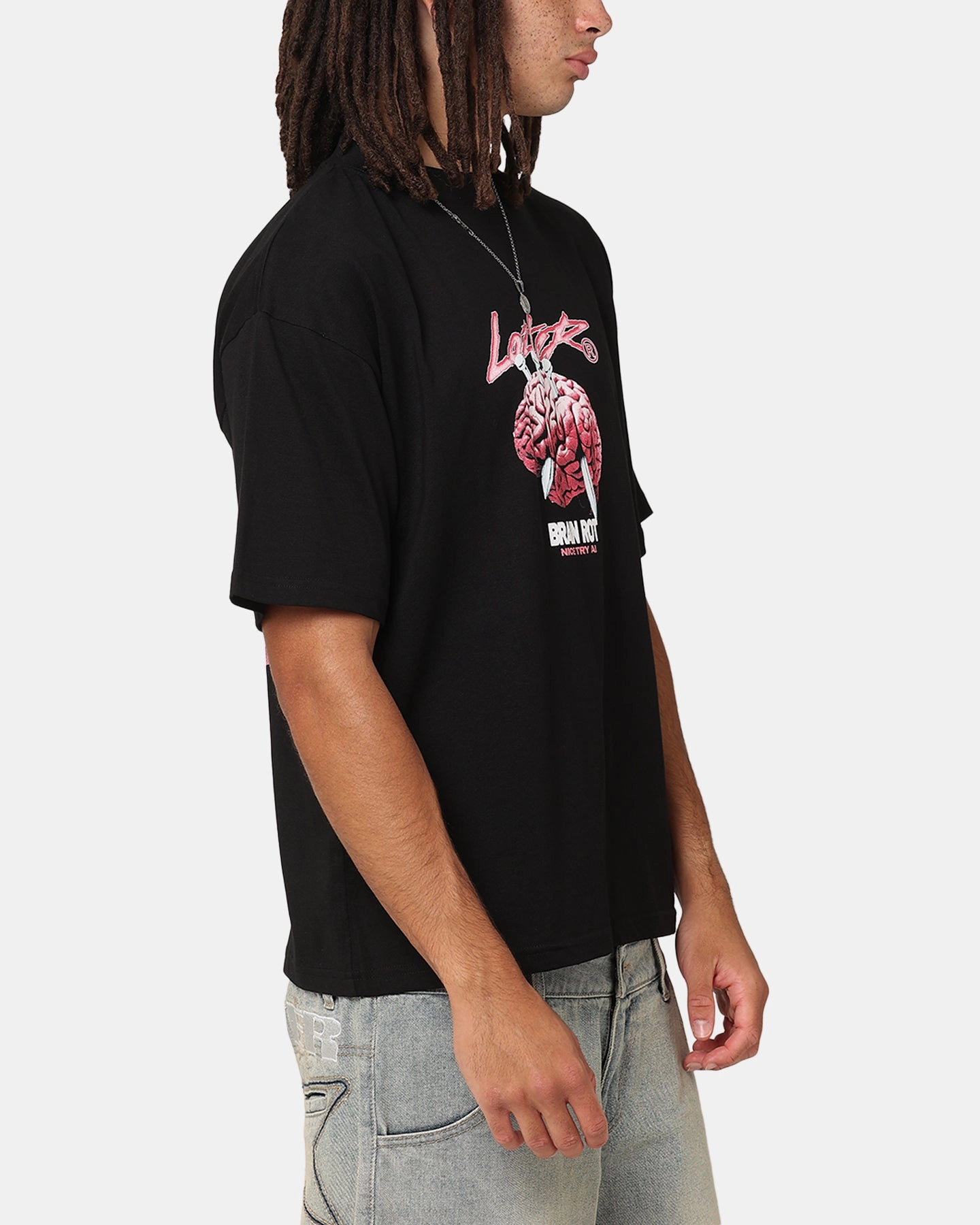 Loiter Brain Rot Vintage T-Shirt Black Versatile and Comfortable Crew Neck Design