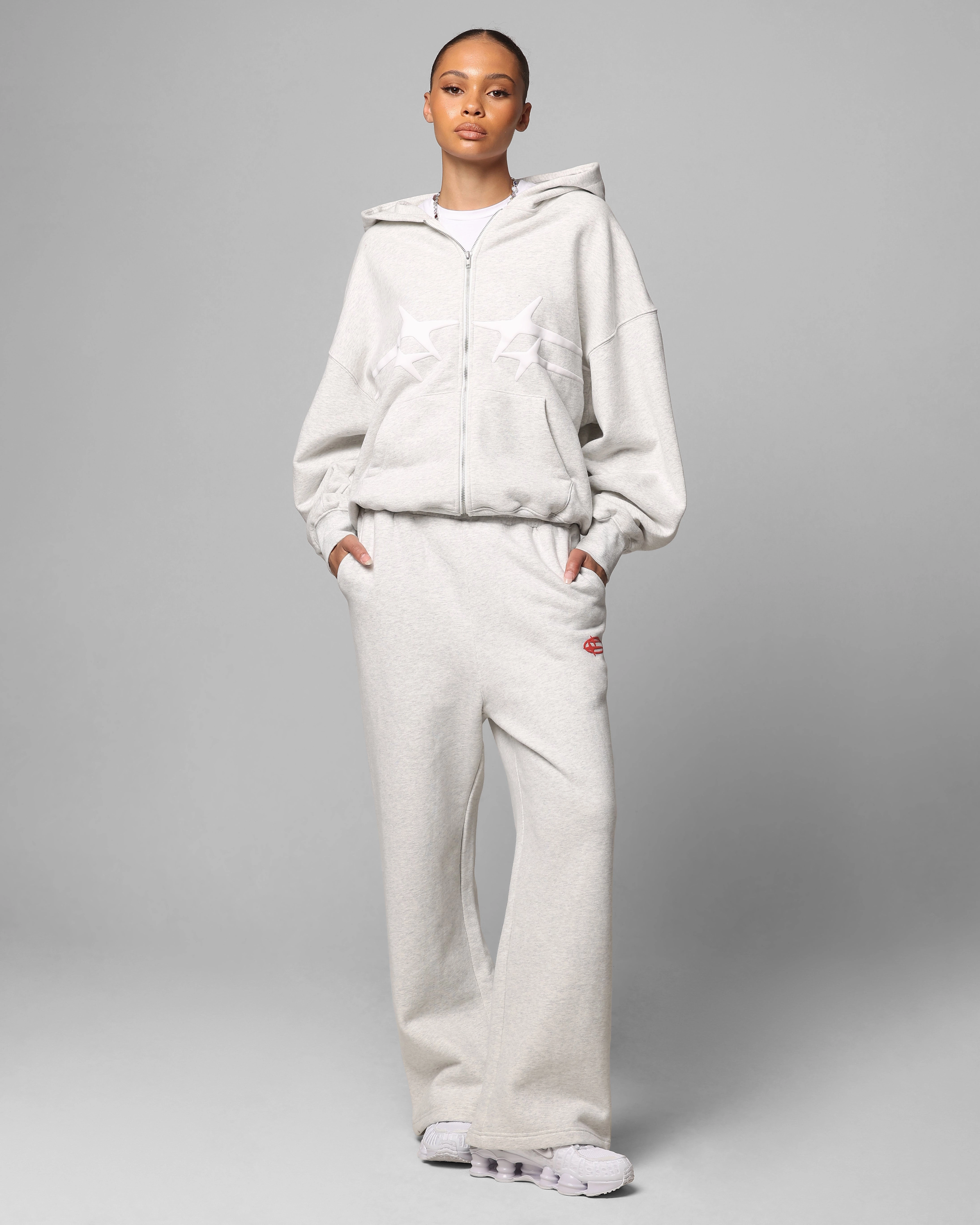 Loiter Celestial Full Zip Hoodie Light Grey Marl Raglan sleeves Level