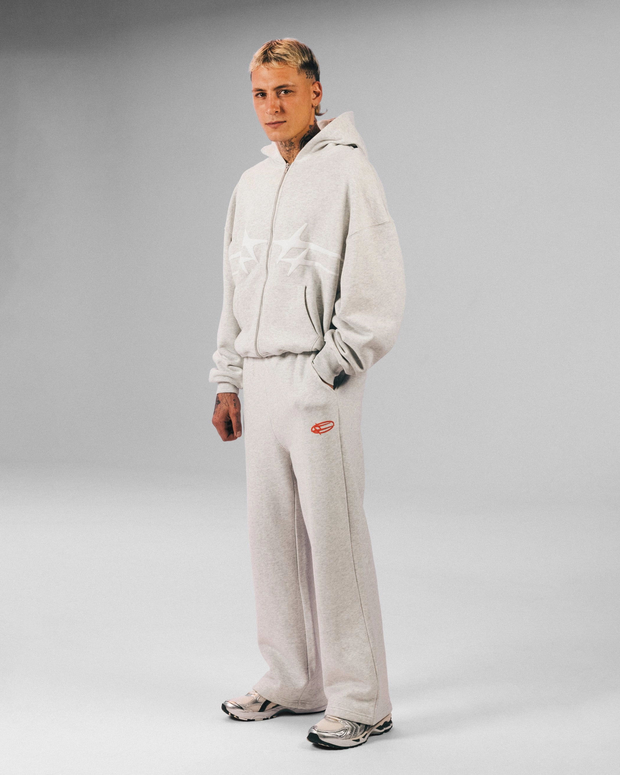 Loiter Celestial Full Zip Hoodie Light Grey Marl Hooded style