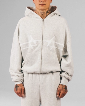 Waterproof Zippers Quilted Lining Loiter Celestial Full Zip Hoodie Light Grey Marl