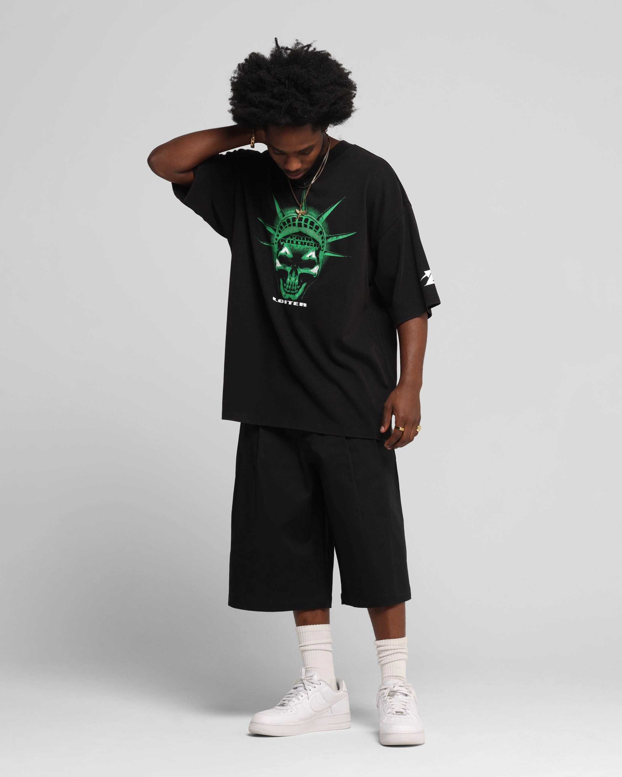 denim material UV protection layer Loiter Chopper Baggy Shorts Black
