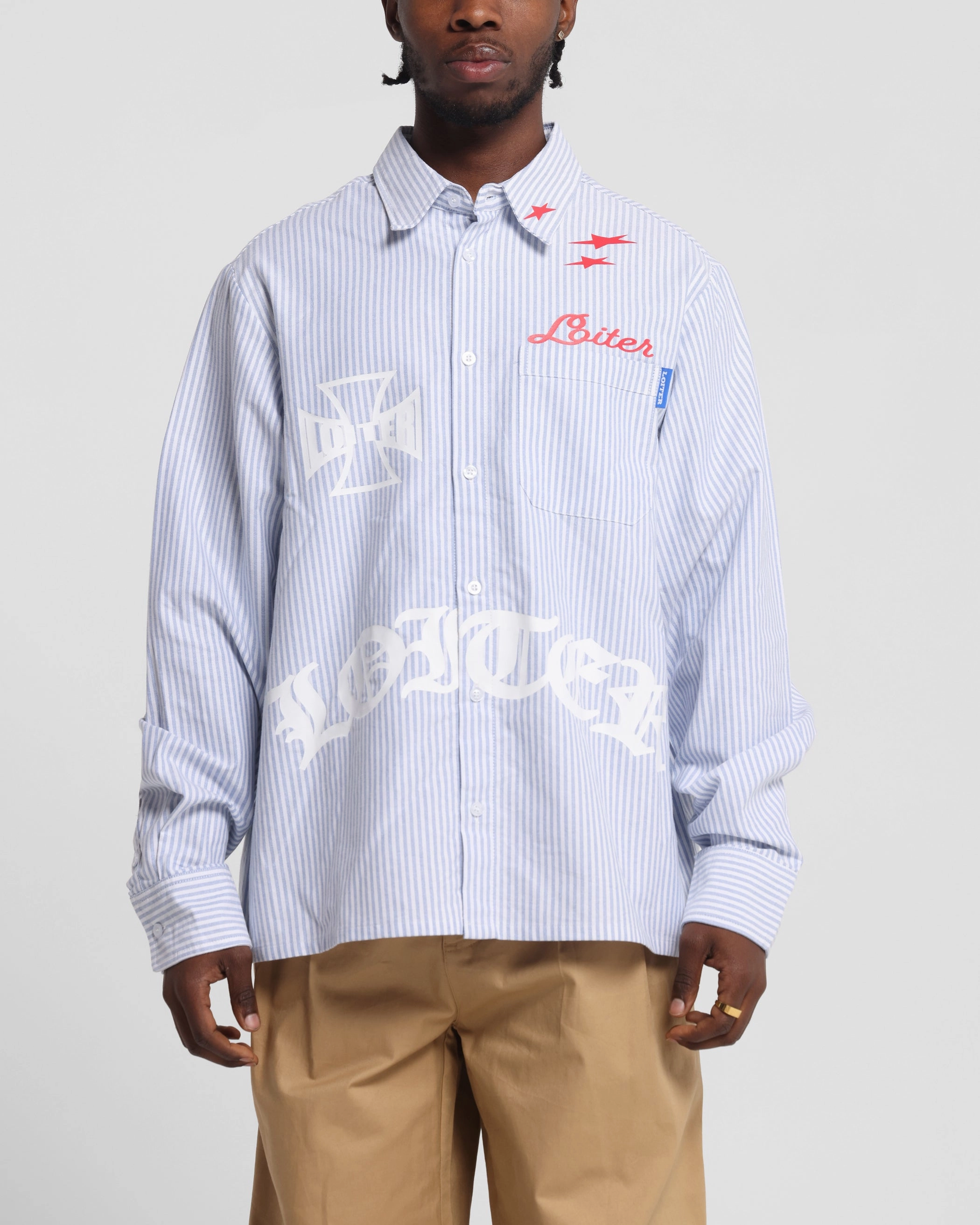 mix and match Polished Finish Loiter Chopper Long Sleeve Shirt Blue/White
