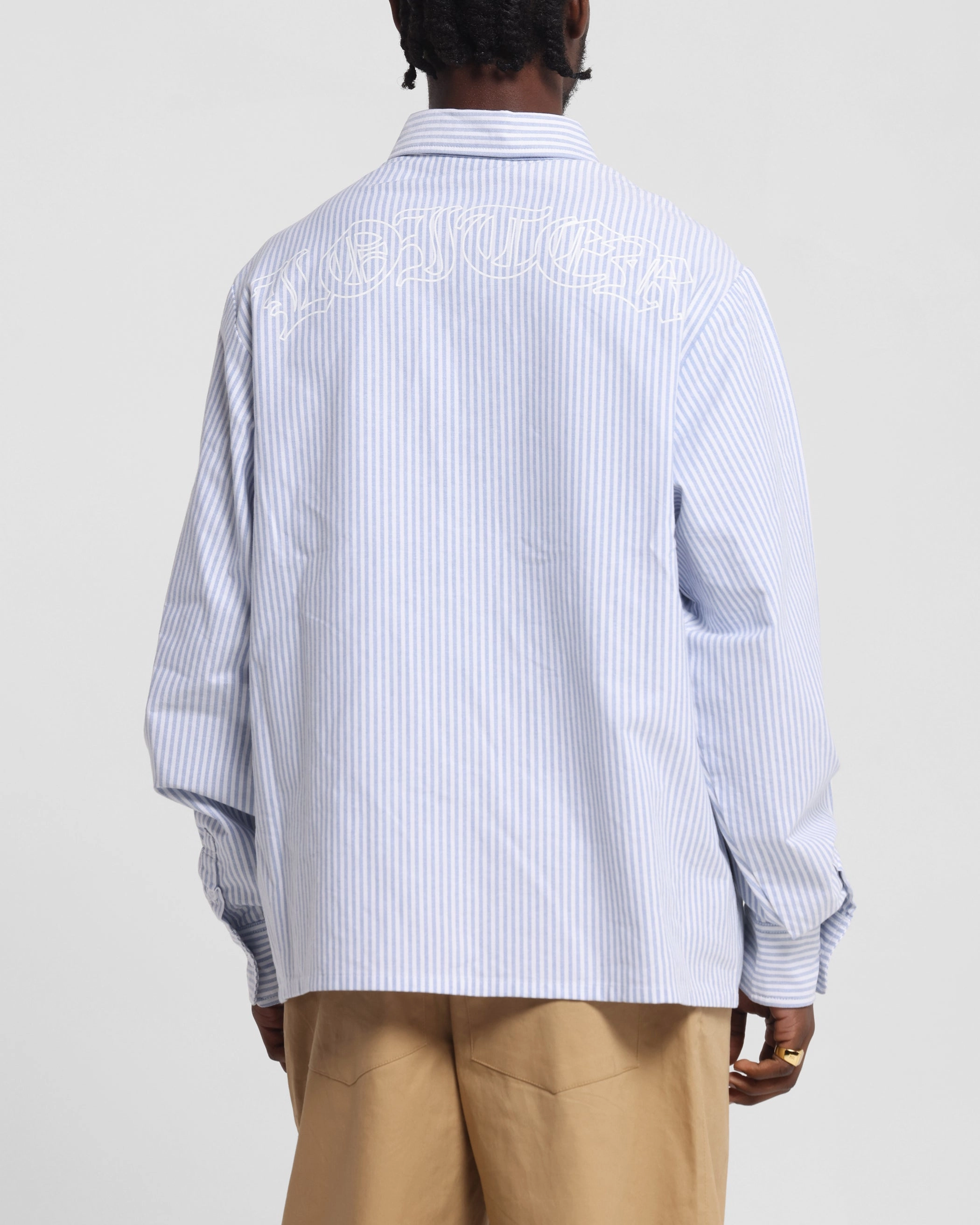 Flexible Shoulder Construction Loiter Chopper Long Sleeve Shirt Blue/White