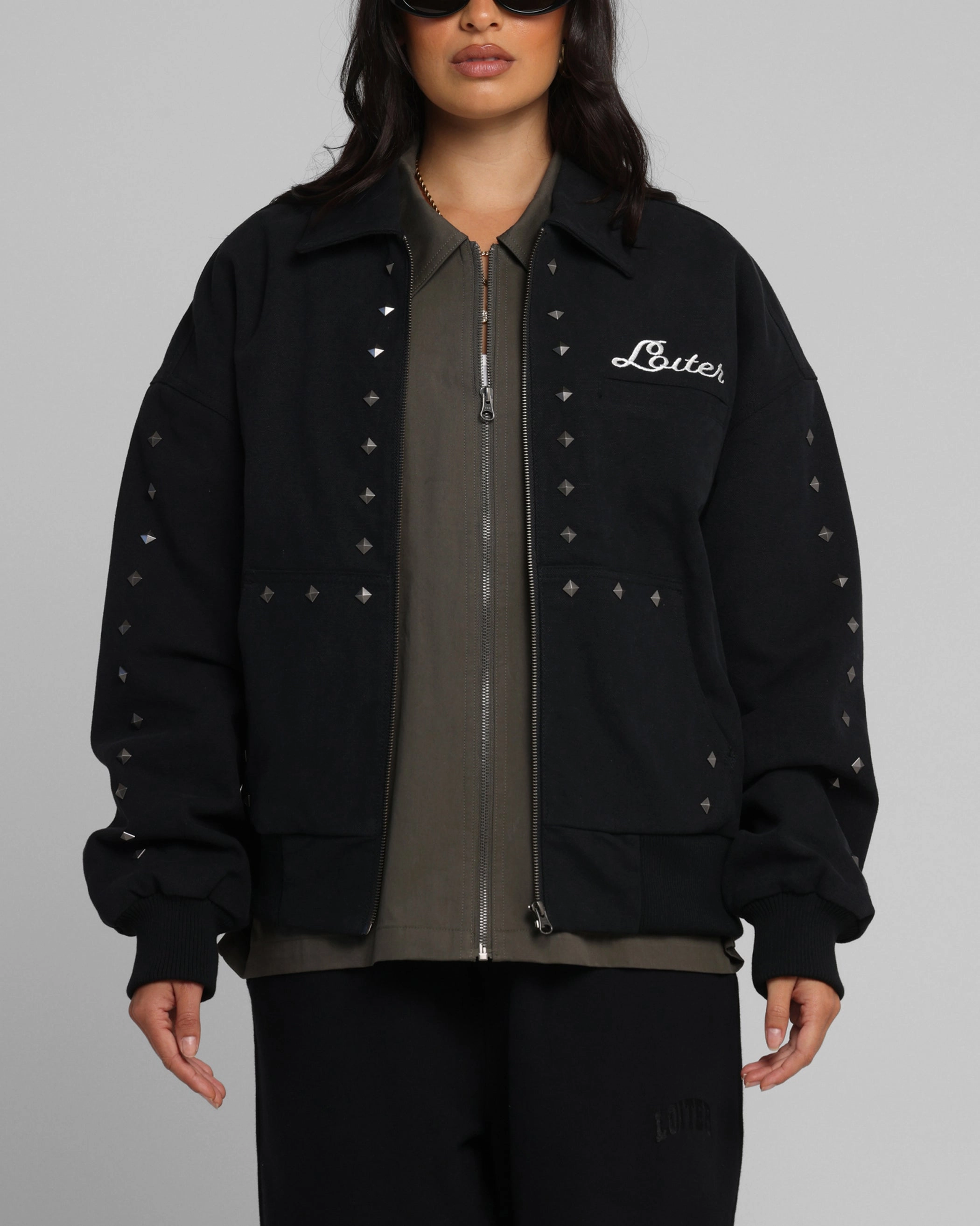 Loiter Chopper Work Jacket Washed Black Patched