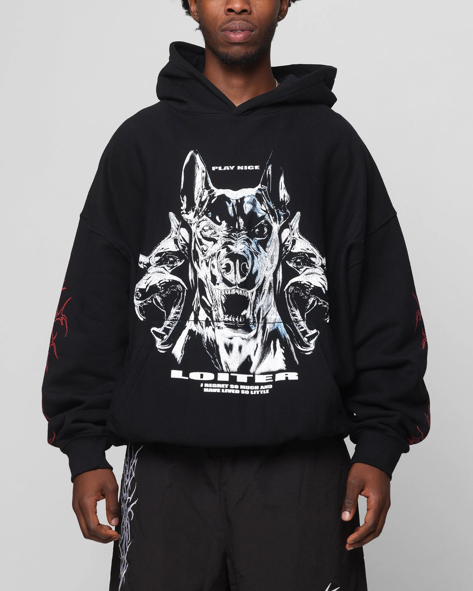 Full Length Front Zipper Loiter Chrome Dogs Vintage Hoodie Black