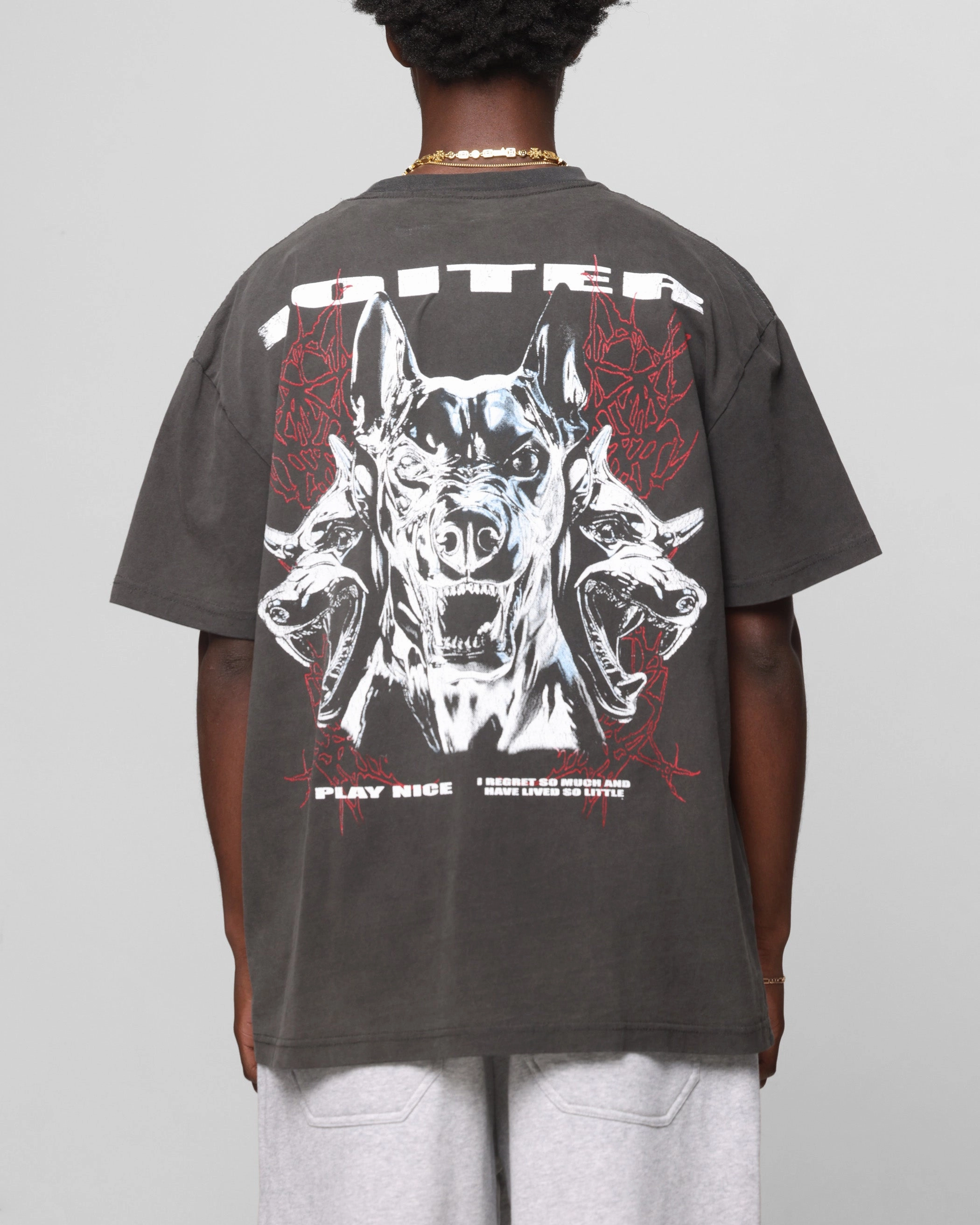 Loiter Chrome Dogs Vintage T-Shirt Black Wash TaglessCollar Eco friendly materials