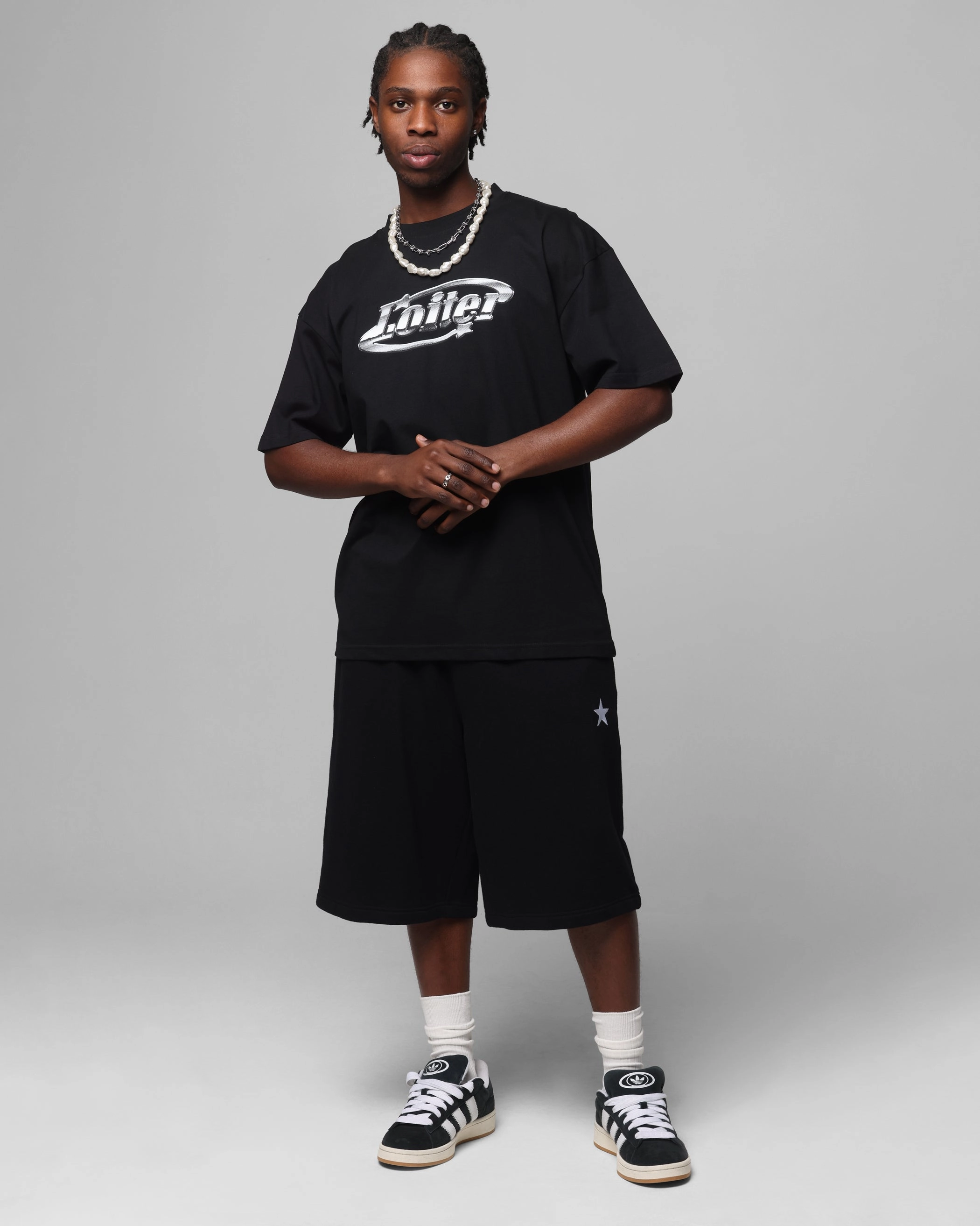 Fashionable Layer Summer Ready Loiter Chrome Logo T-Shirt Black