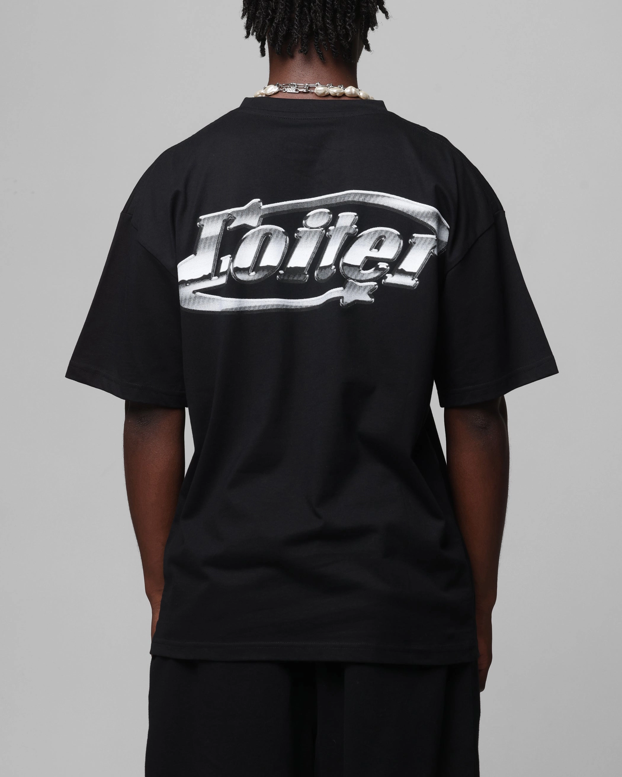 Loiter Chrome Logo T-Shirt Black Flexible Collar Comfortable Look