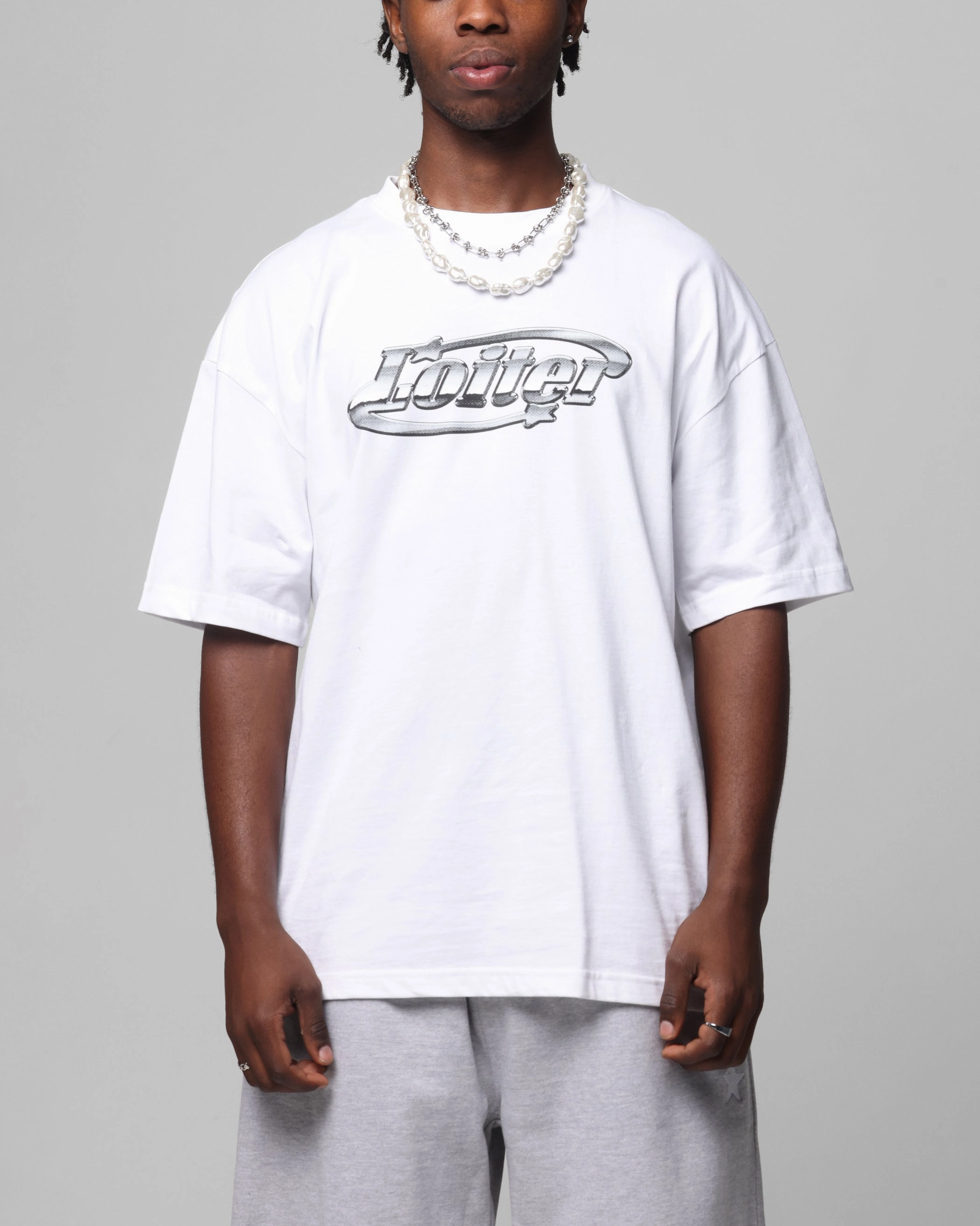 Midweight Knit Heavyweight Weave Loiter Chrome Logo T-Shirt White