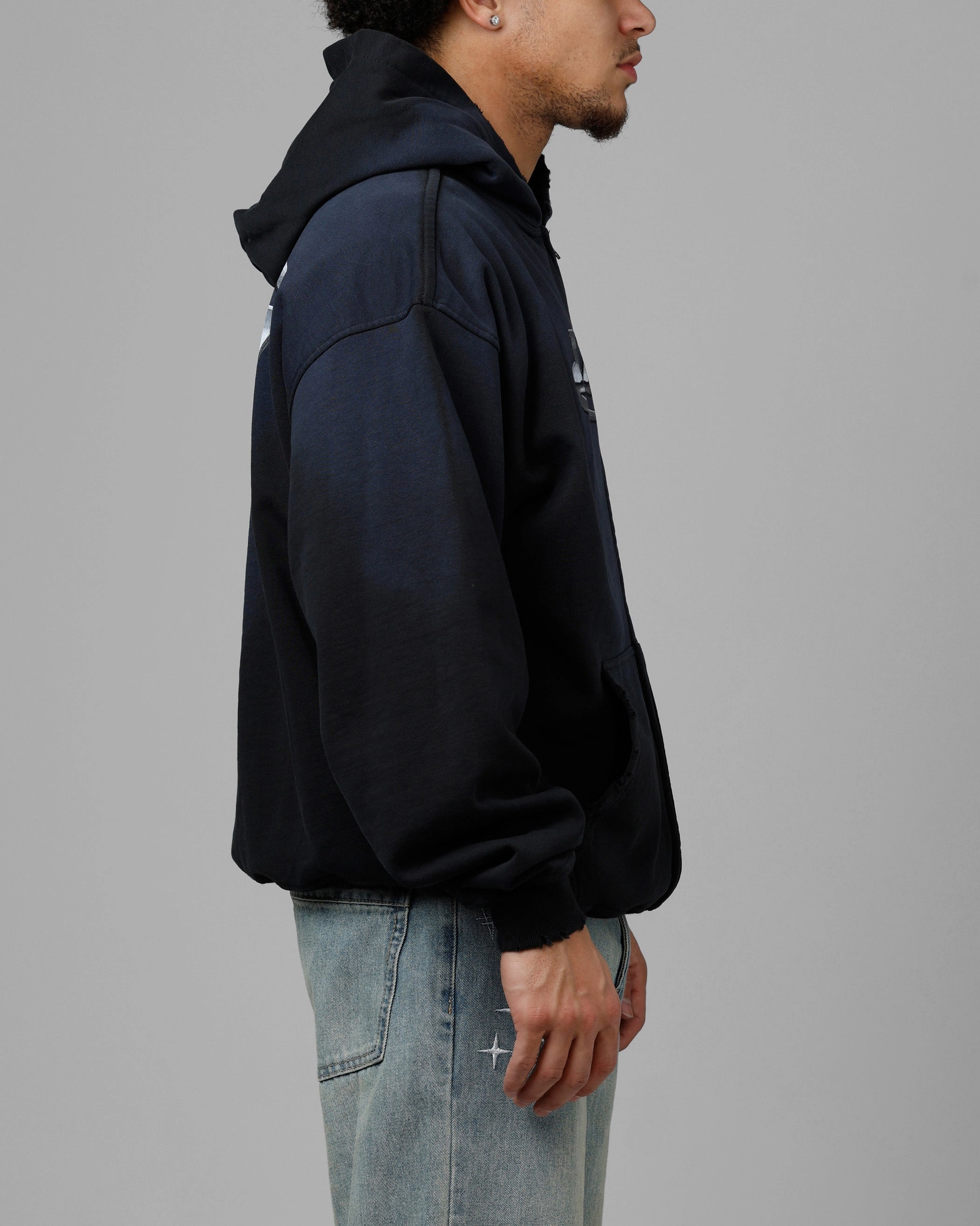 Loiter Chrome Logo Zip Hoodie Vintage Black Infrastructure