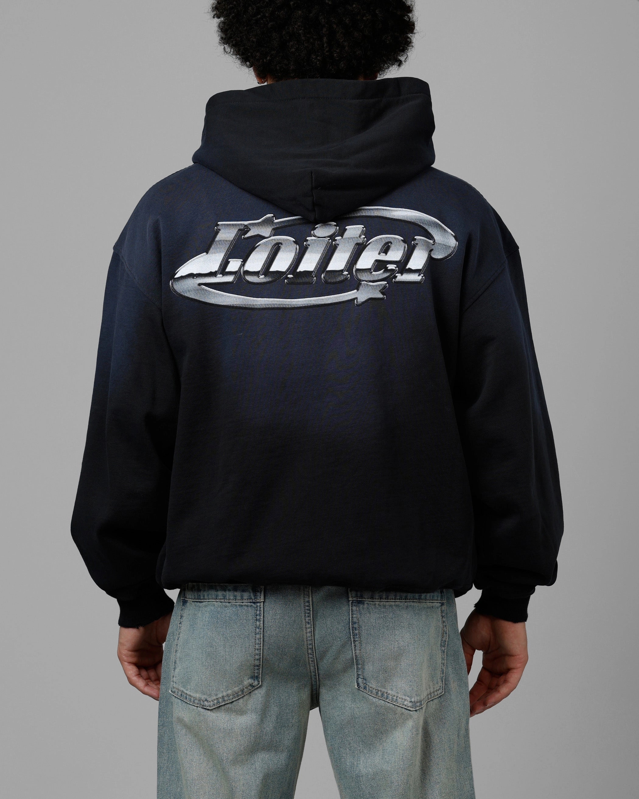 Loiter Chrome Logo Zip Hoodie Vintage Black Comb Draw