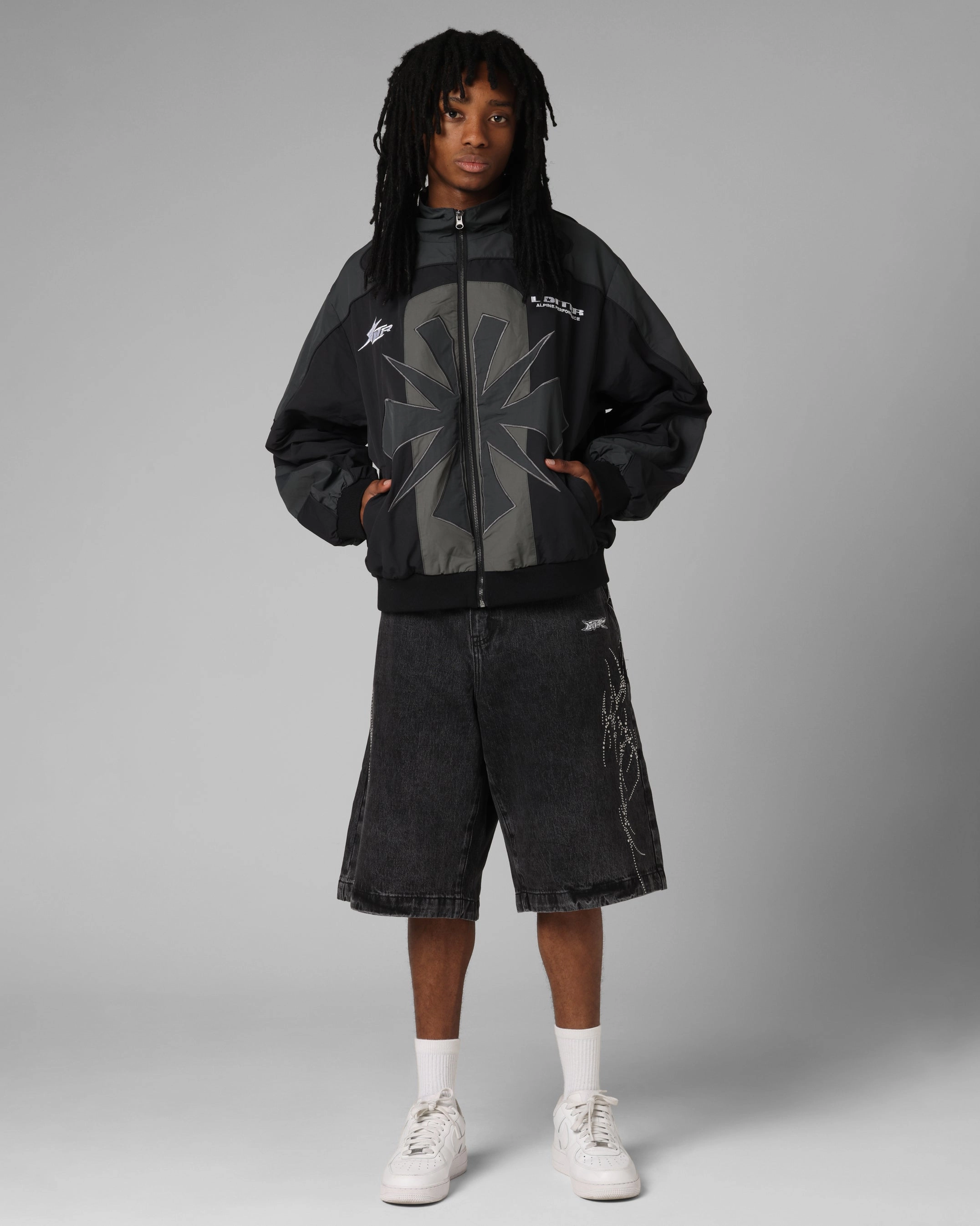 Loiter Club Classic Track Jacket Black Collapsible Hood Structure