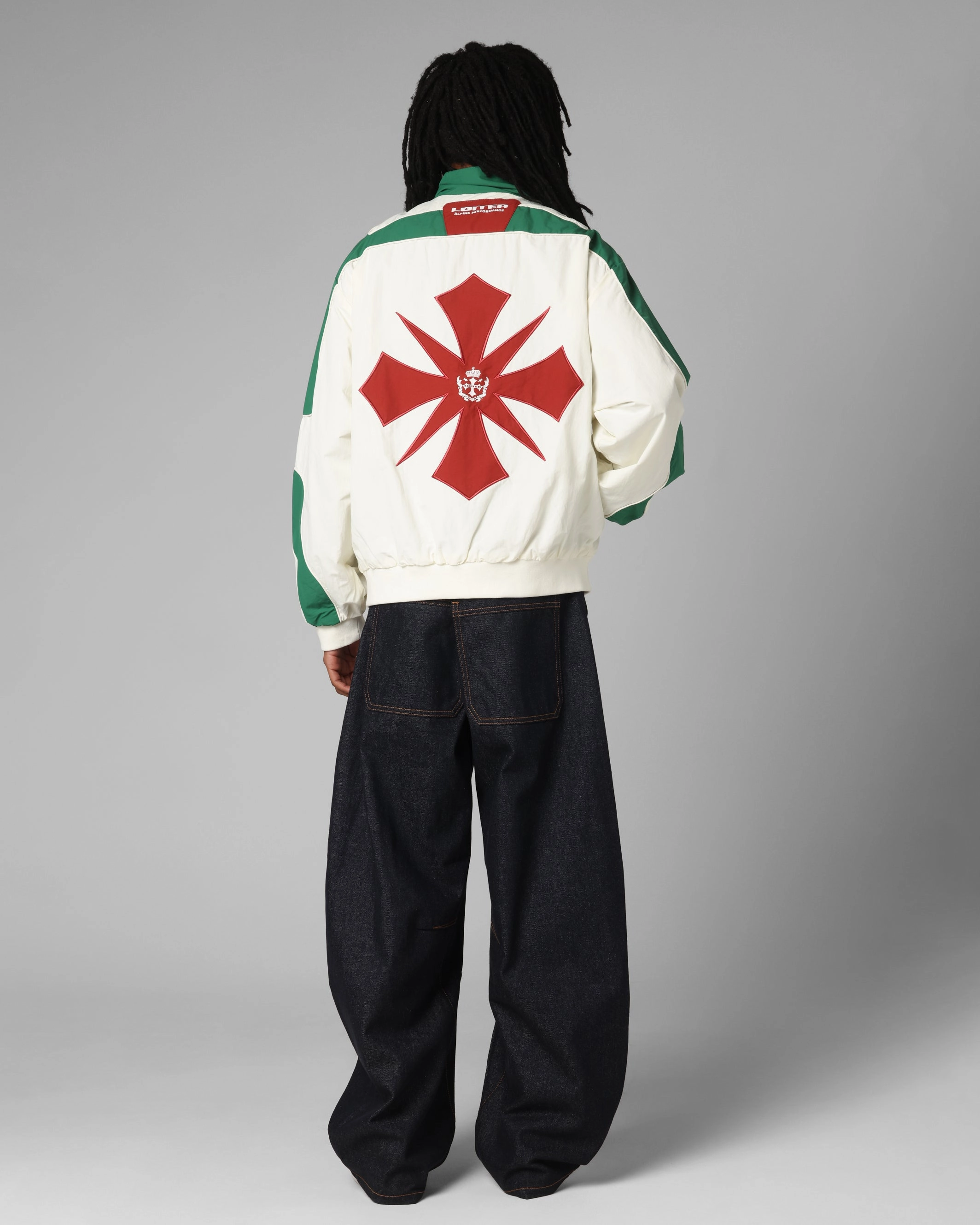 Loiter Club Classic Track Jacket White/Green Indoor Use Insulated Core