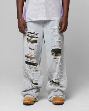 Picnic Style Textured Clean Style Loiter Collateral Distressed Jeans Denim Camo