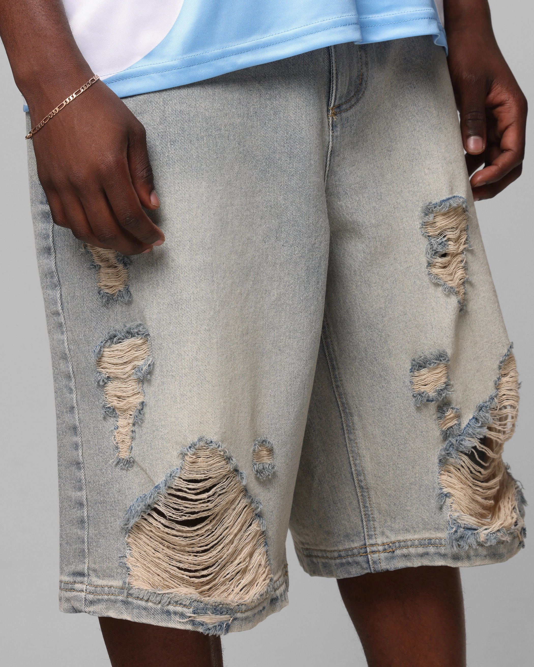 Snag Free Material Loiter Collateral Distressed Jorts Vintage Blue