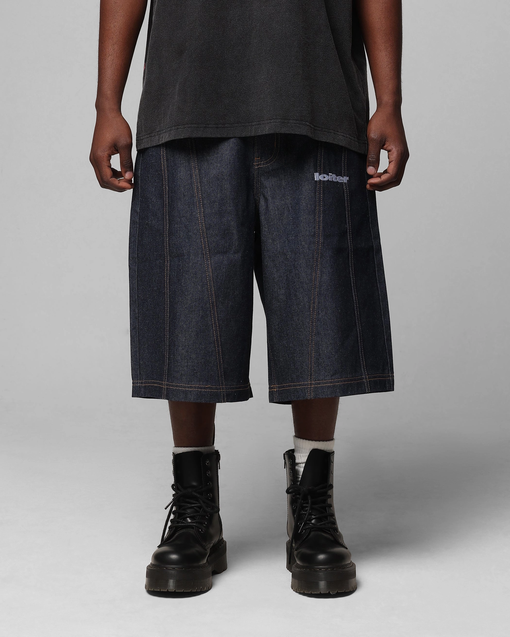 Loiter Collateral Panel Jorts Raw Indigo skateboarding gear